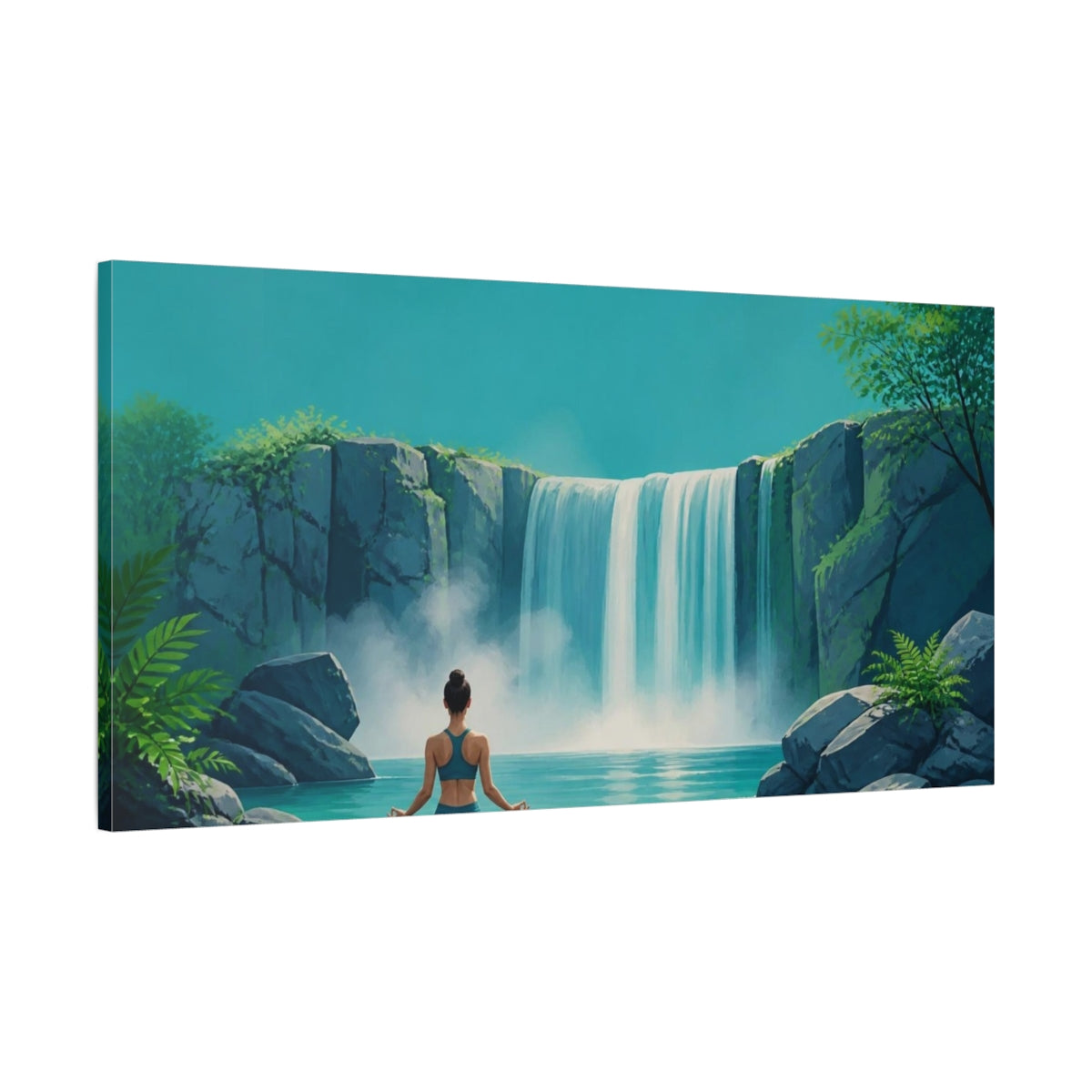 Main Mockup. Waterfall Yoga Meditation shown as canvas print