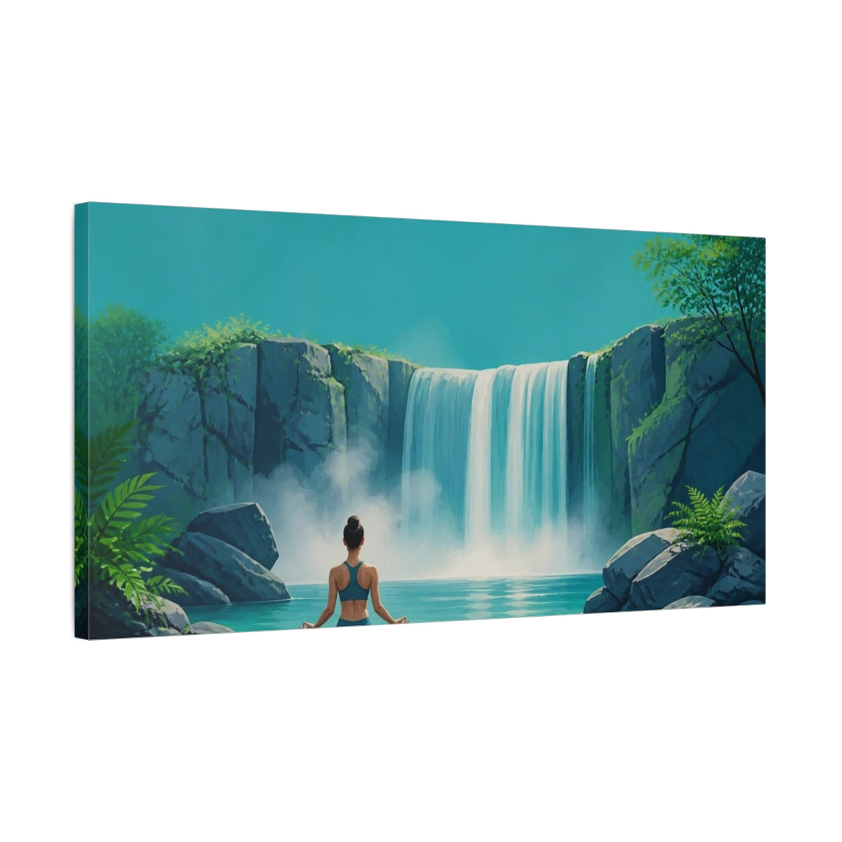 Side Mockup 1. Waterfall Yoga Meditation shown as canvas print