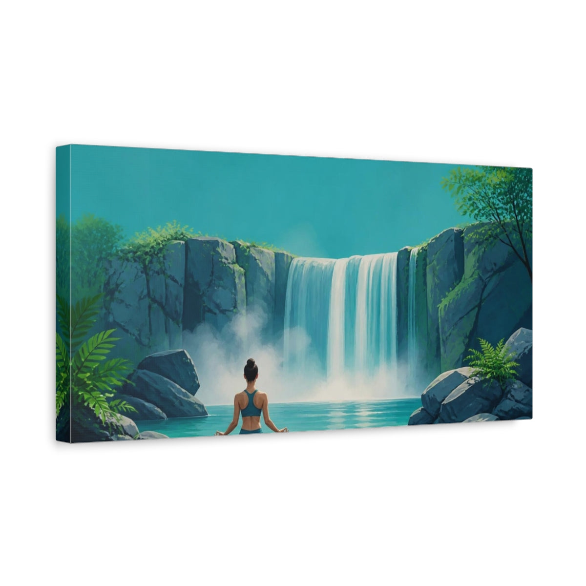 Side Mockup 3. Waterfall Yoga Meditation shown as canvas print