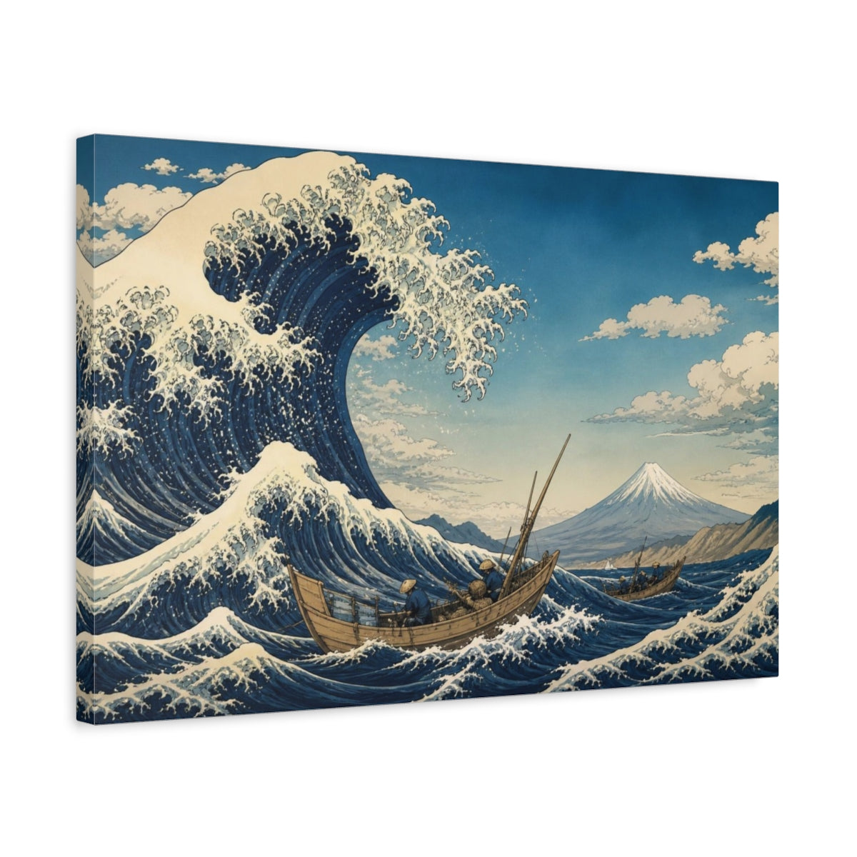 Side Mockup 3. Wave And Fishing Boats shown as canvas print