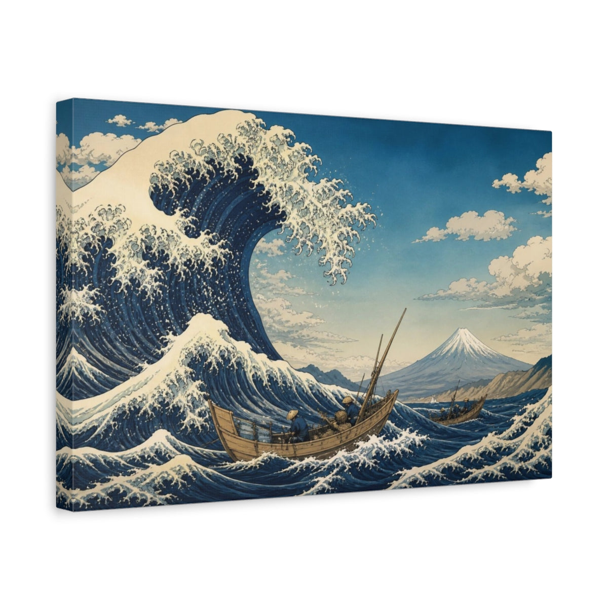Side Mockup 4. Wave And Fishing Boats shown as canvas print
