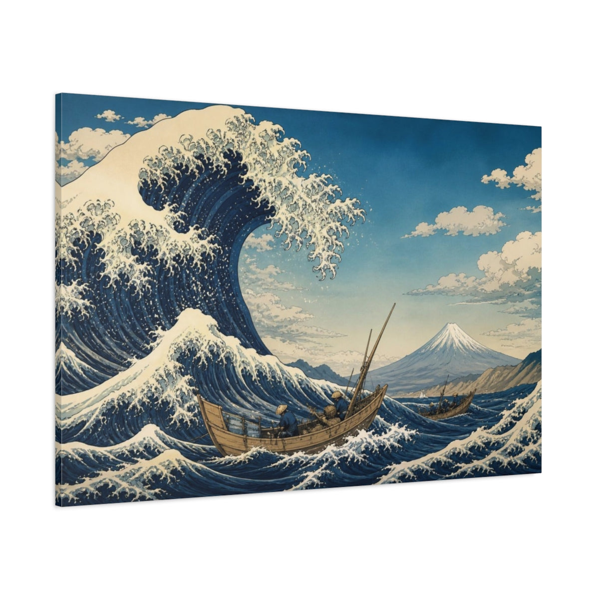 Side Mockup 1. Wave And Fishing Boats shown as canvas print