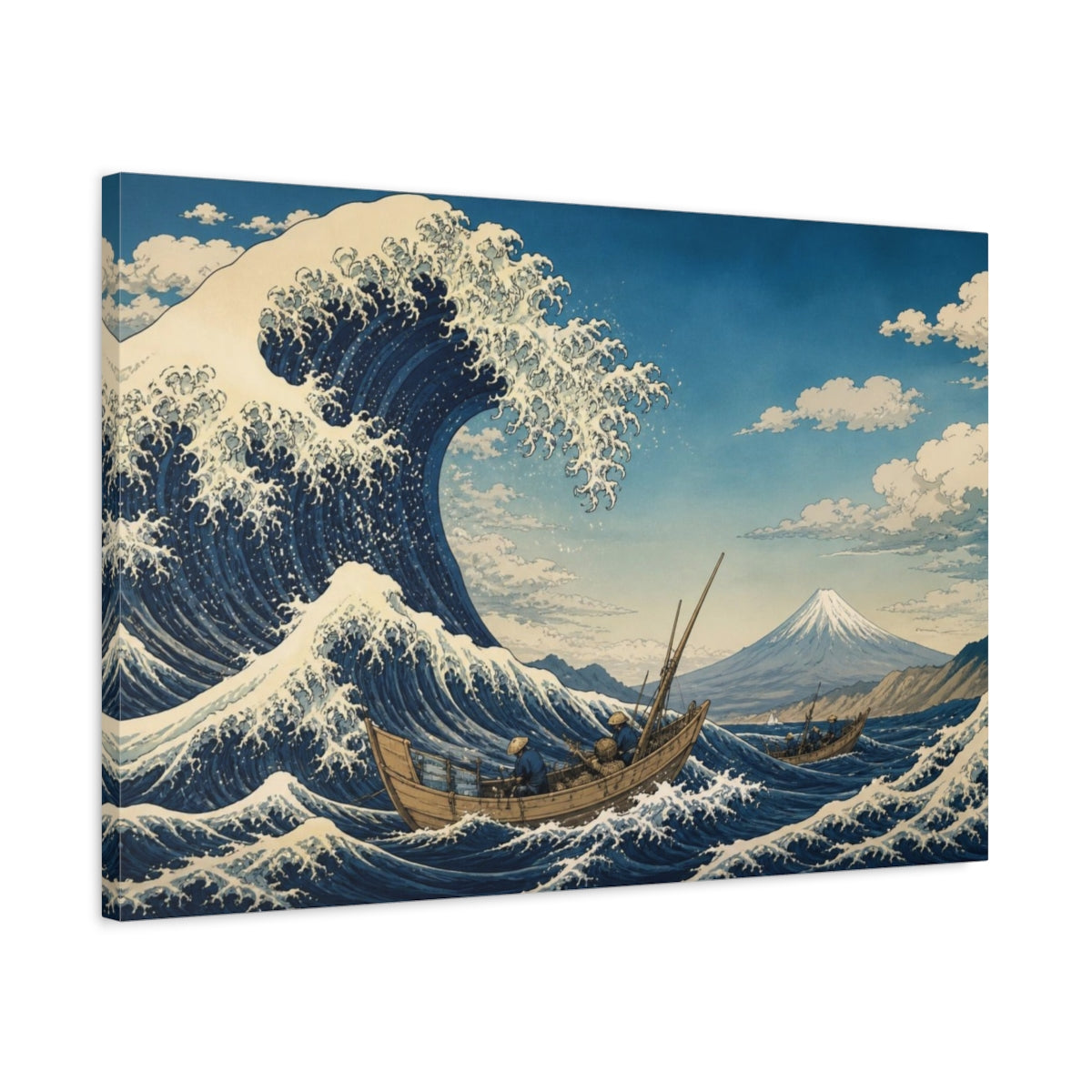 Side Mockup 2. Wave And Fishing Boats shown as canvas print