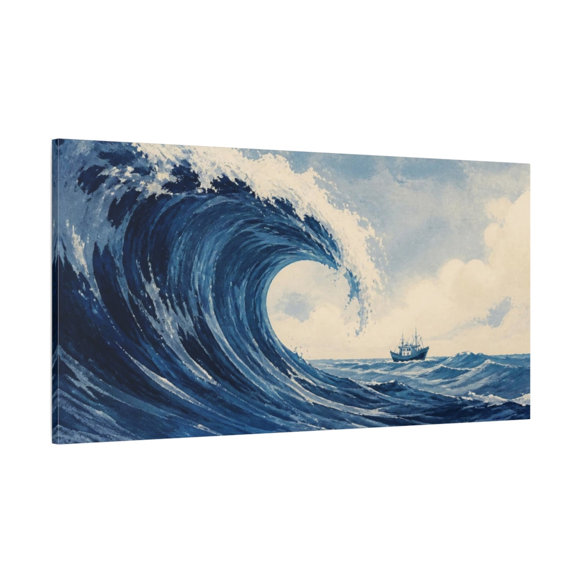 Side Mockup 2. Wave Crest With Boat shown as canvas print