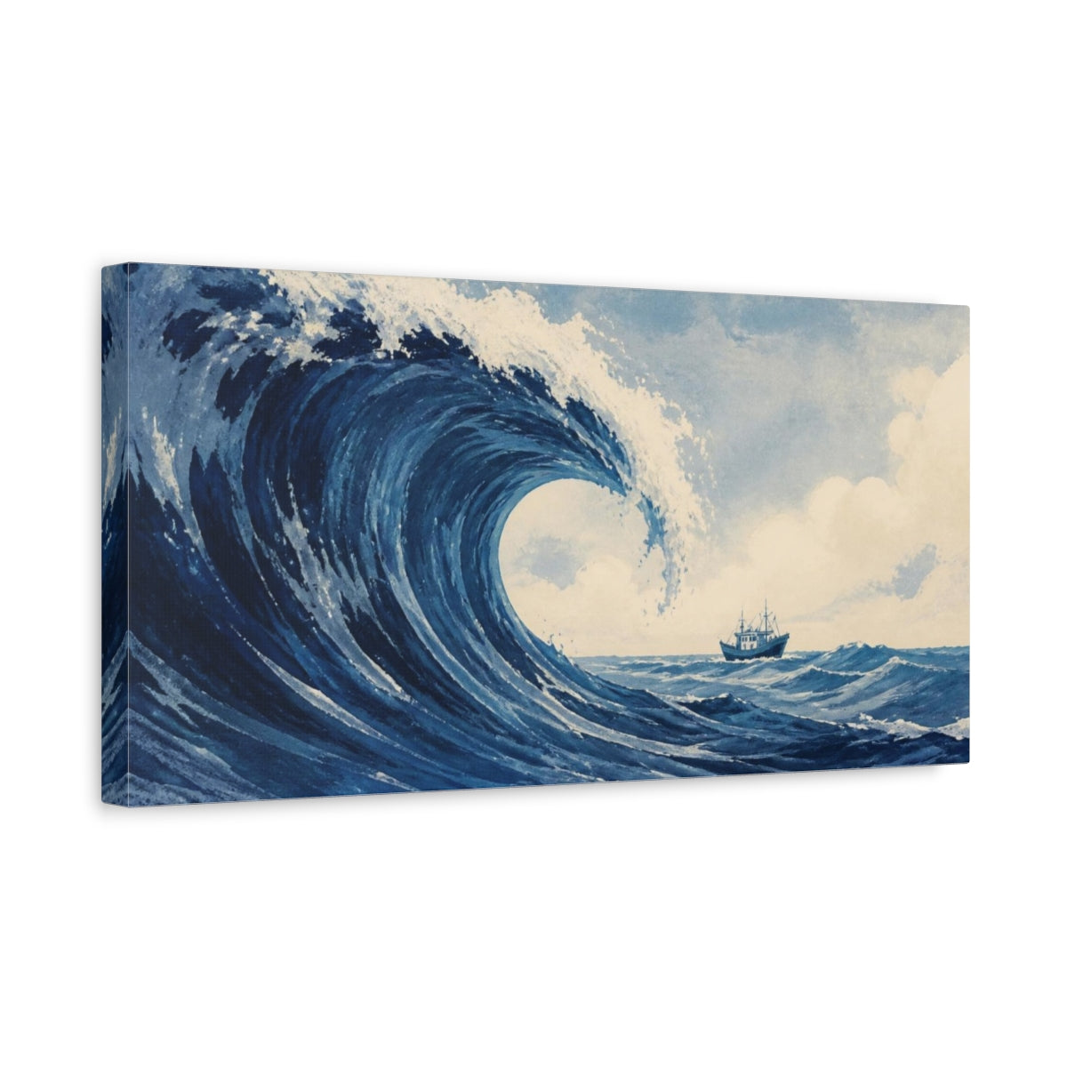 Side Mockup 3. Wave Crest With Boat shown as canvas print
