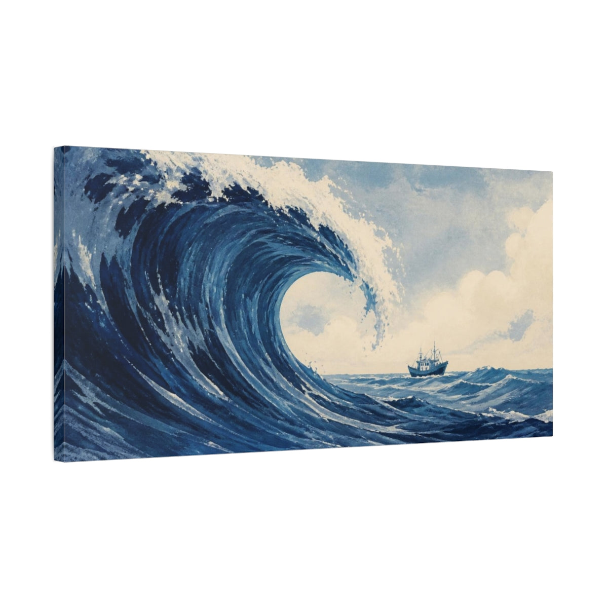 Side Mockup 1. Wave Crest With Boat shown as canvas print