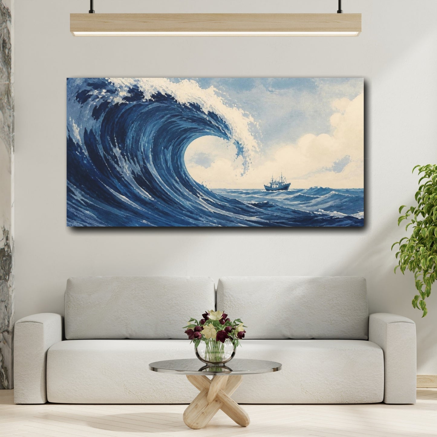 Mockup 2. Wave Crest With Boat shown as canvas print