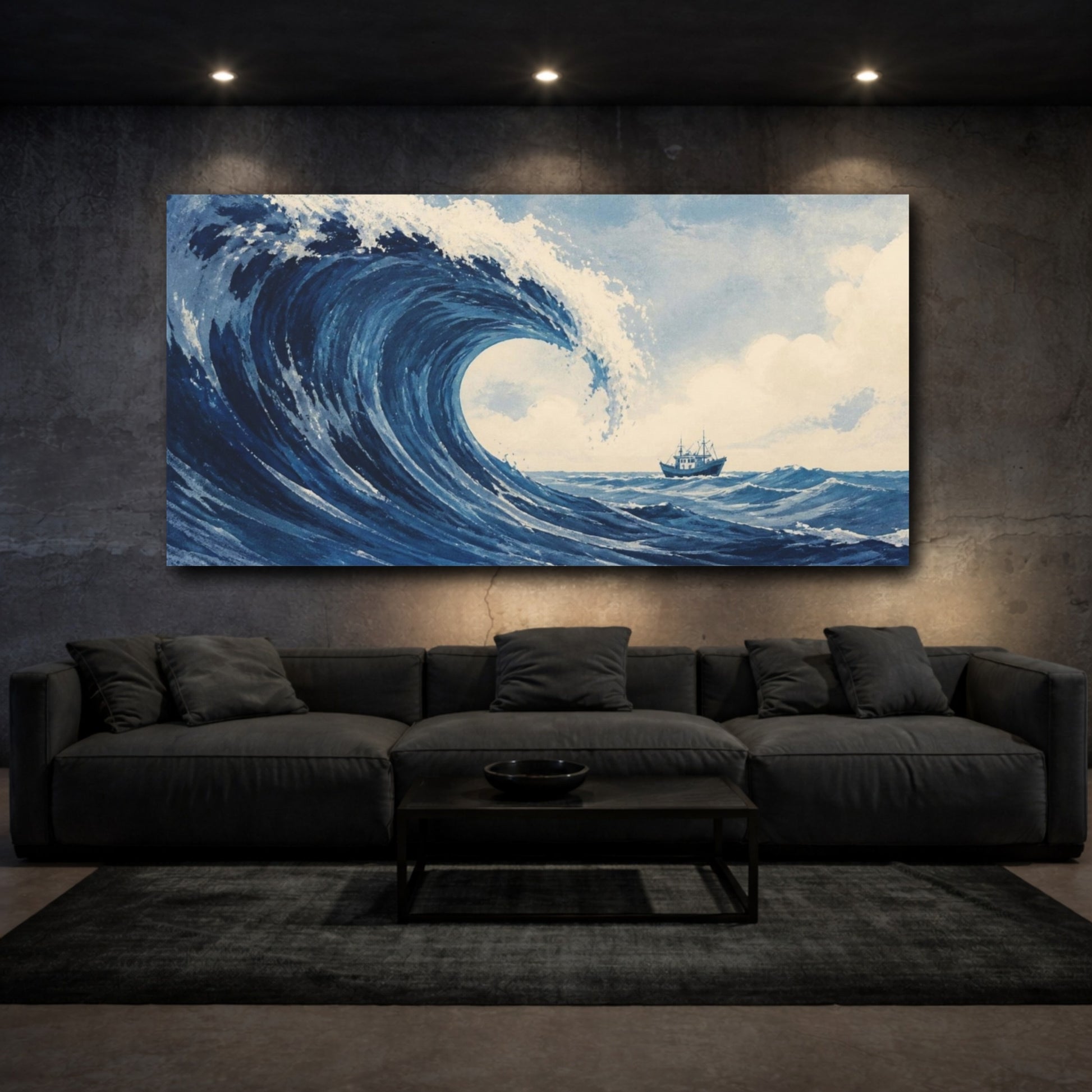 Mockup 3. Wave Crest With Boat shown as canvas print