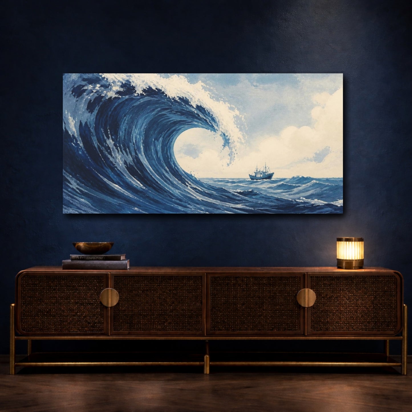 Mockup 4. Wave Crest With Boat shown as canvas print