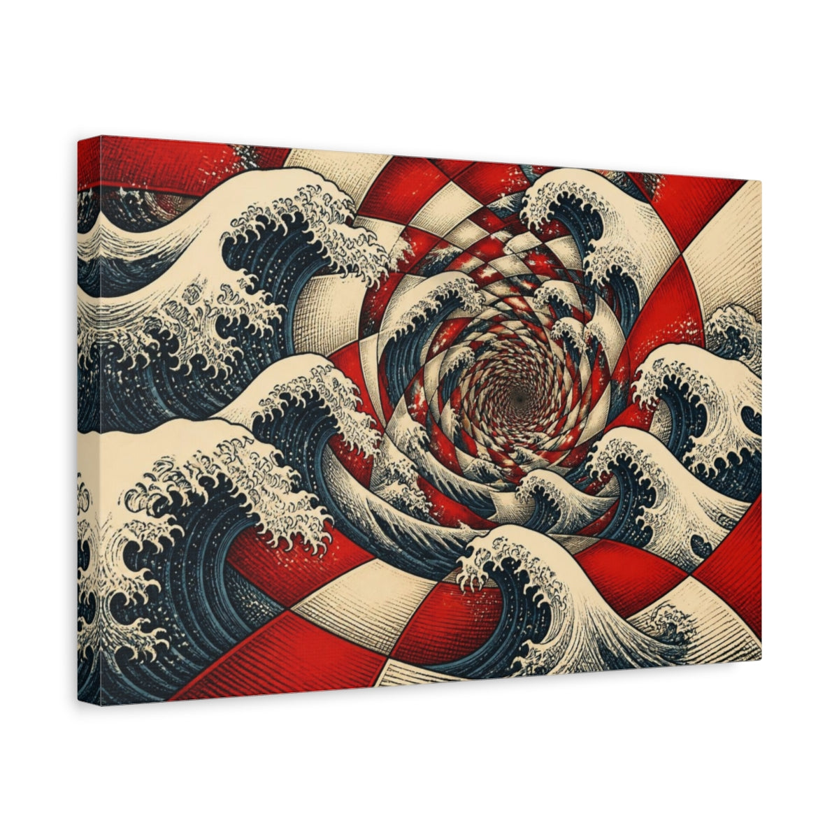 Side Mockup 4. Waves Illusion Vortex shown as canvas print