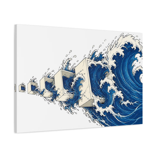 Main Mockup. Waves Through Cubes shown as canvas print