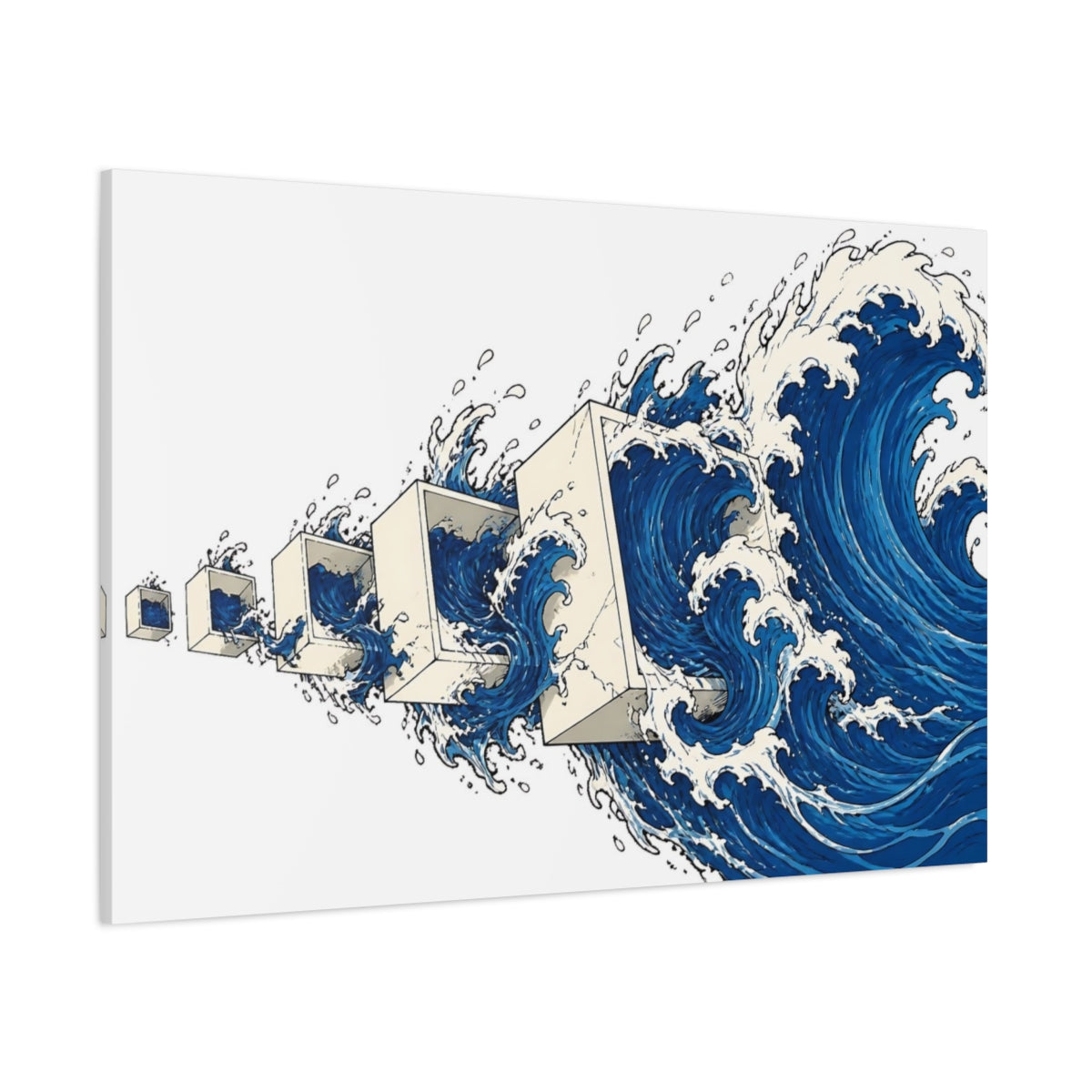 Side Mockup 1. Waves Through Cubes shown as canvas print