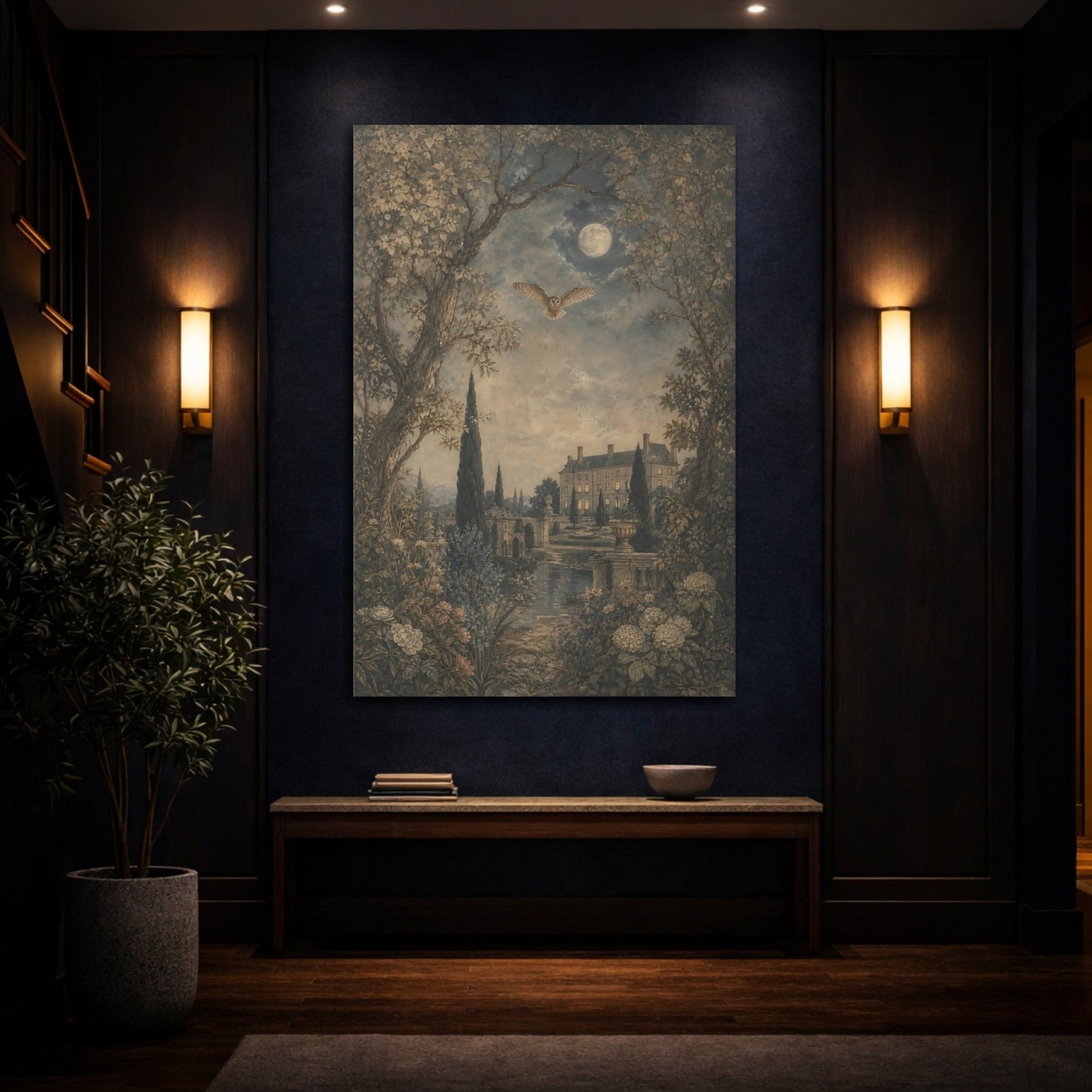Weathered Fresco Nature Mural Texture Owl Canvas Wall Art Print – Living Room Decor, Large - YesArtYes