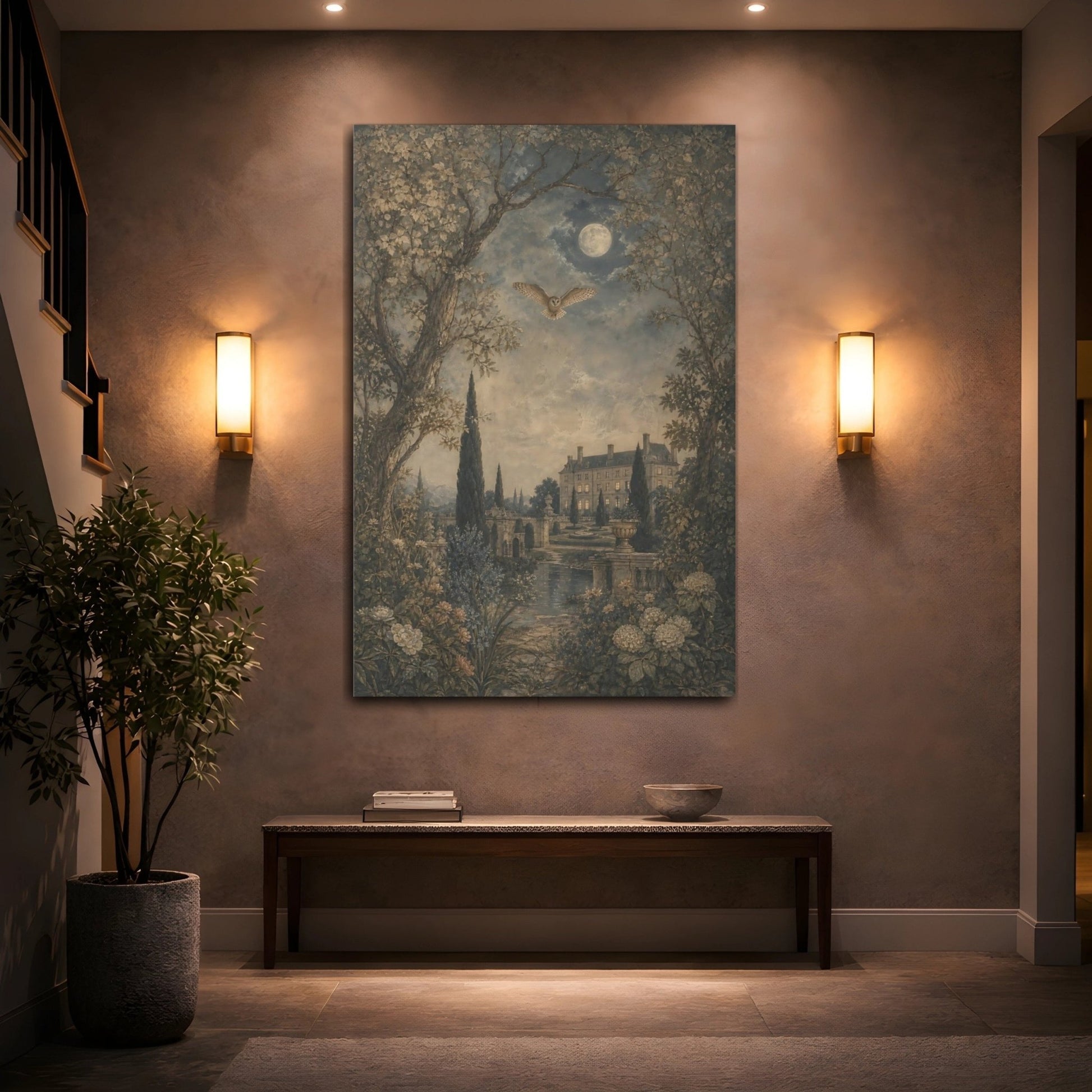 Weathered Fresco Nature Mural Texture Owl Canvas Wall Art Print – Living Room Decor, Large - YesArtYes