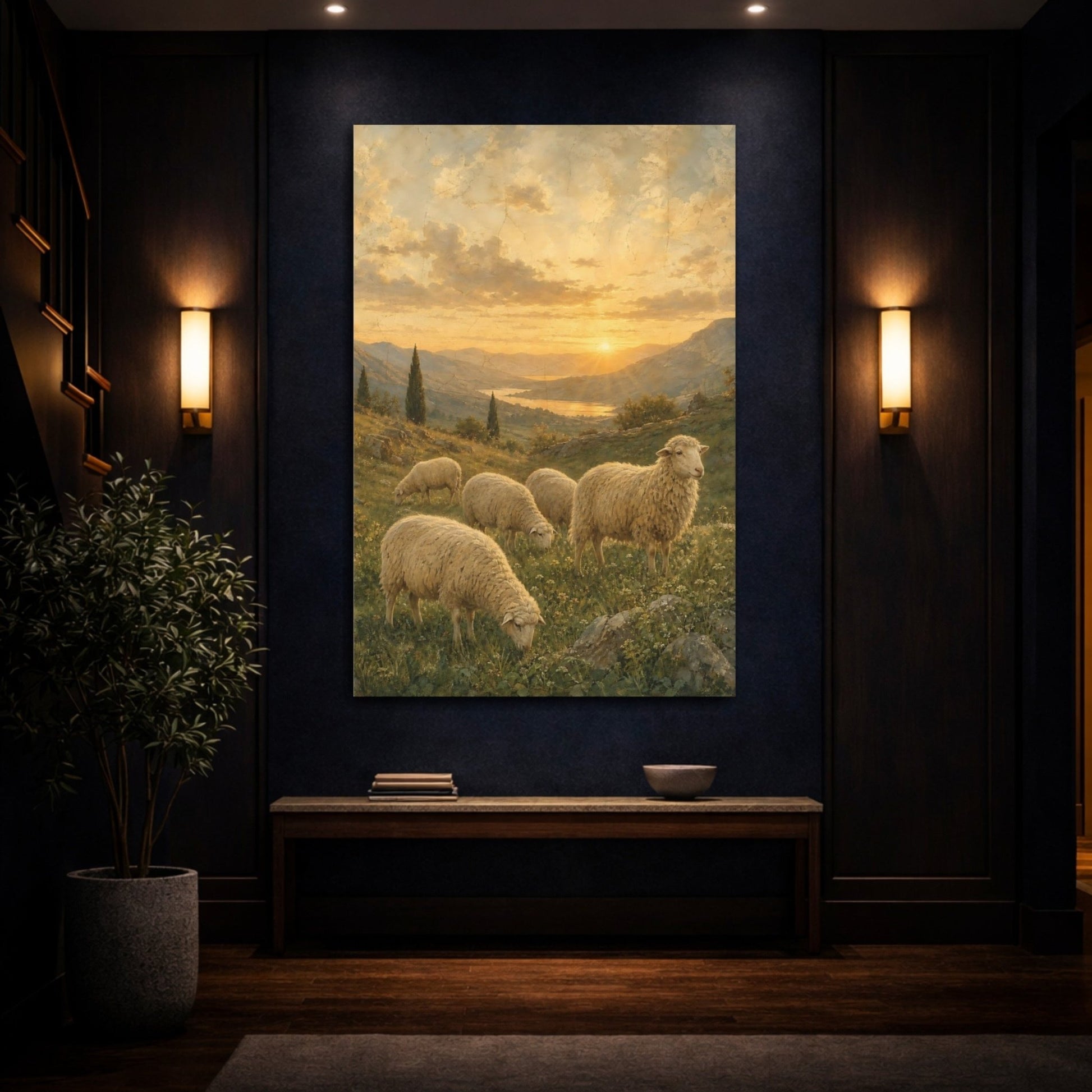 Weathered Fresco Nature Mural Texture Sheep Canvas Print – Traditional Living Room, Above Sofa - YesArtYes