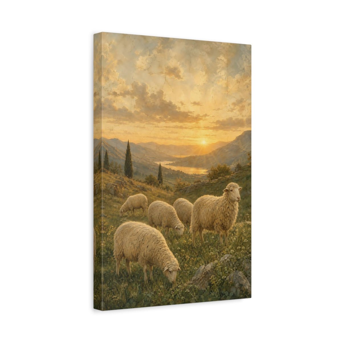 Weathered Fresco Nature Mural Texture Sheep Canvas Print – Traditional Living Room, Above Sofa - YesArtYes
