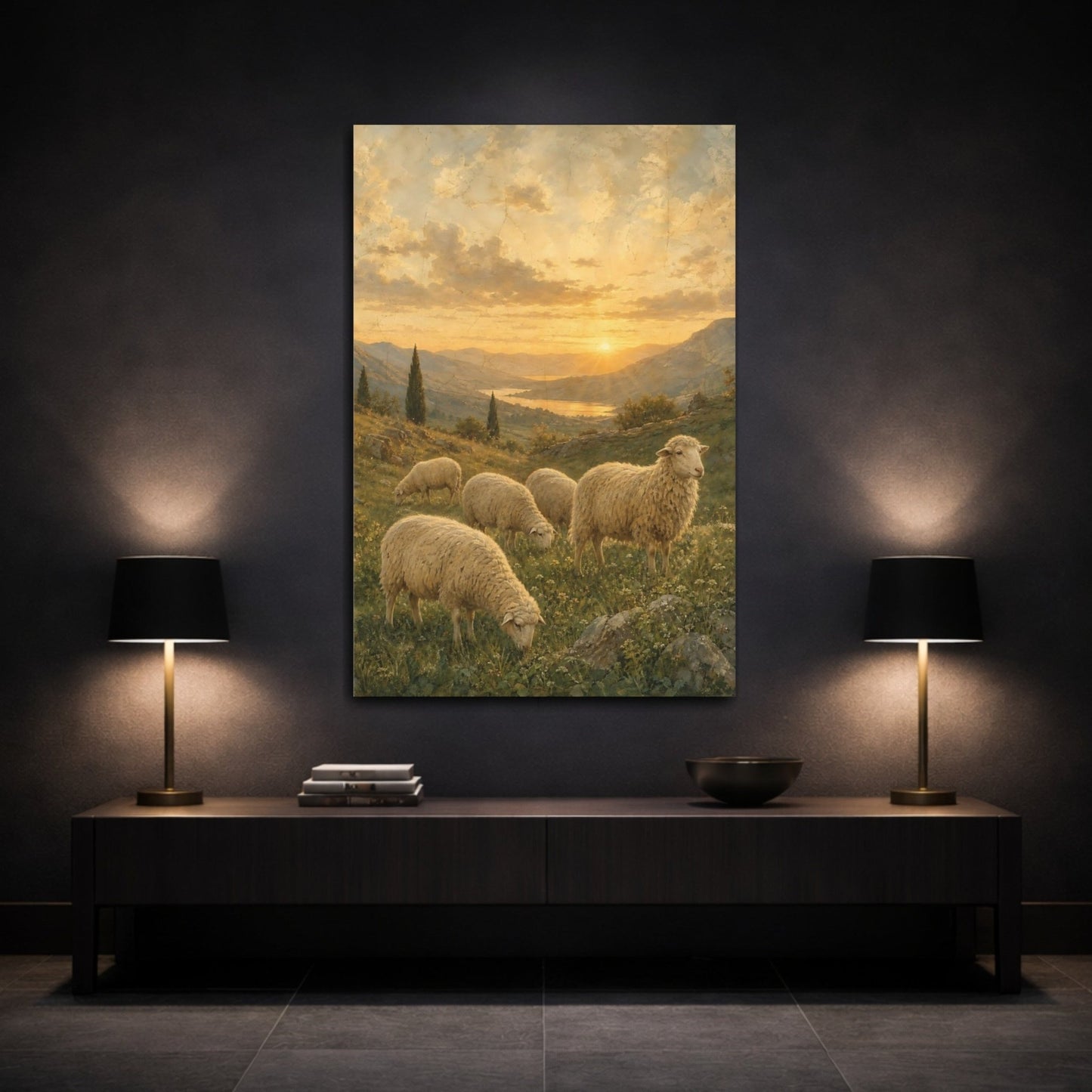 Weathered Fresco Nature Mural Texture Sheep Canvas Print – Traditional Living Room, Above Sofa - YesArtYes