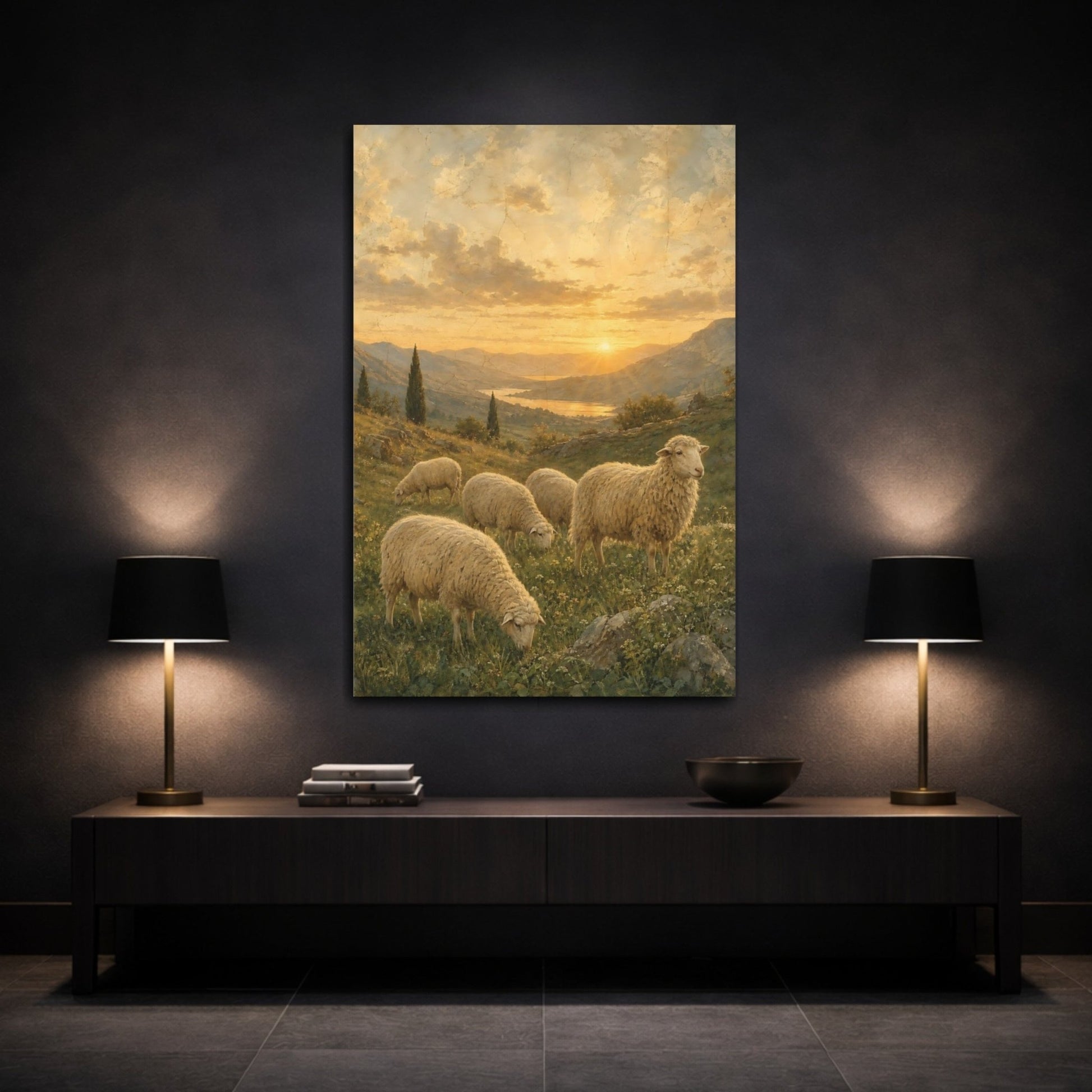 Weathered Fresco Nature Mural Texture Sheep Canvas Print – Traditional Living Room, Above Sofa - YesArtYes