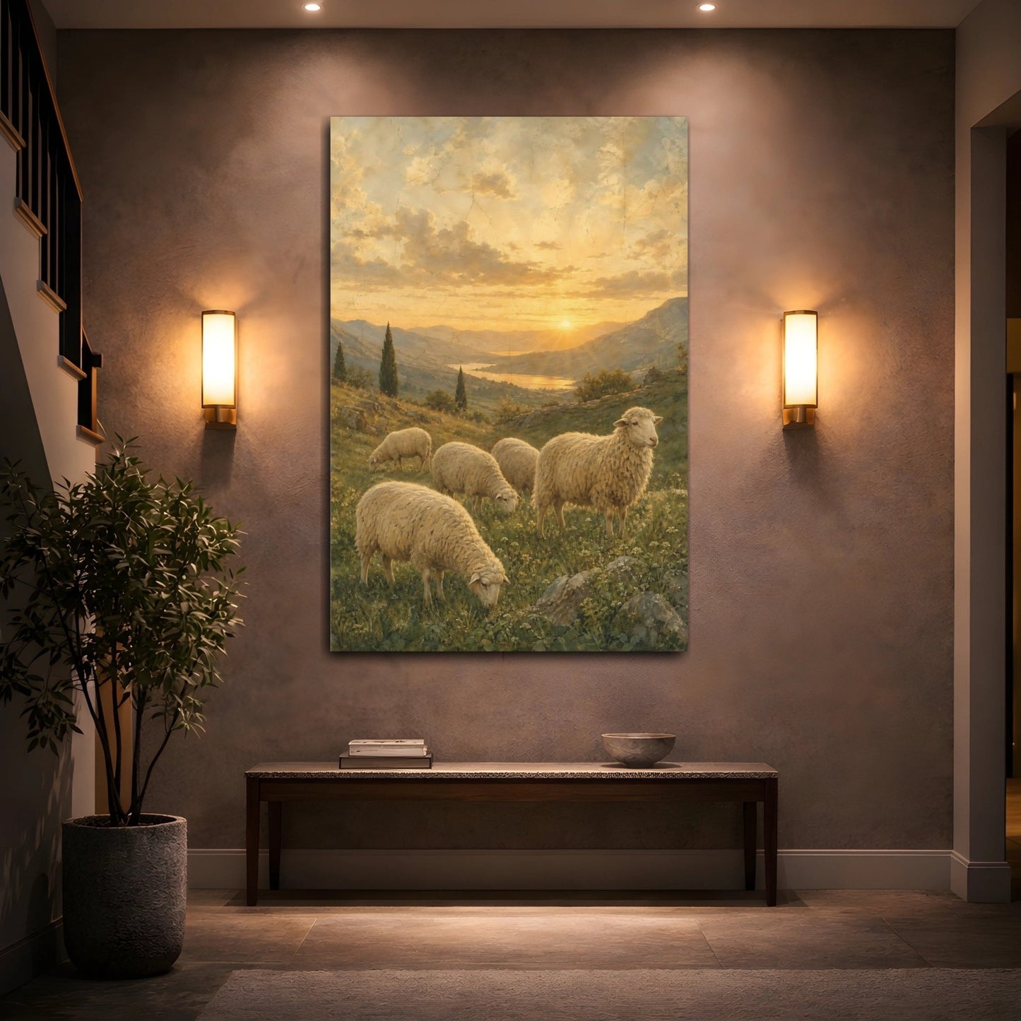 Weathered Fresco Nature Mural Texture Sheep Canvas Print – Traditional Living Room, Above Sofa - YesArtYes