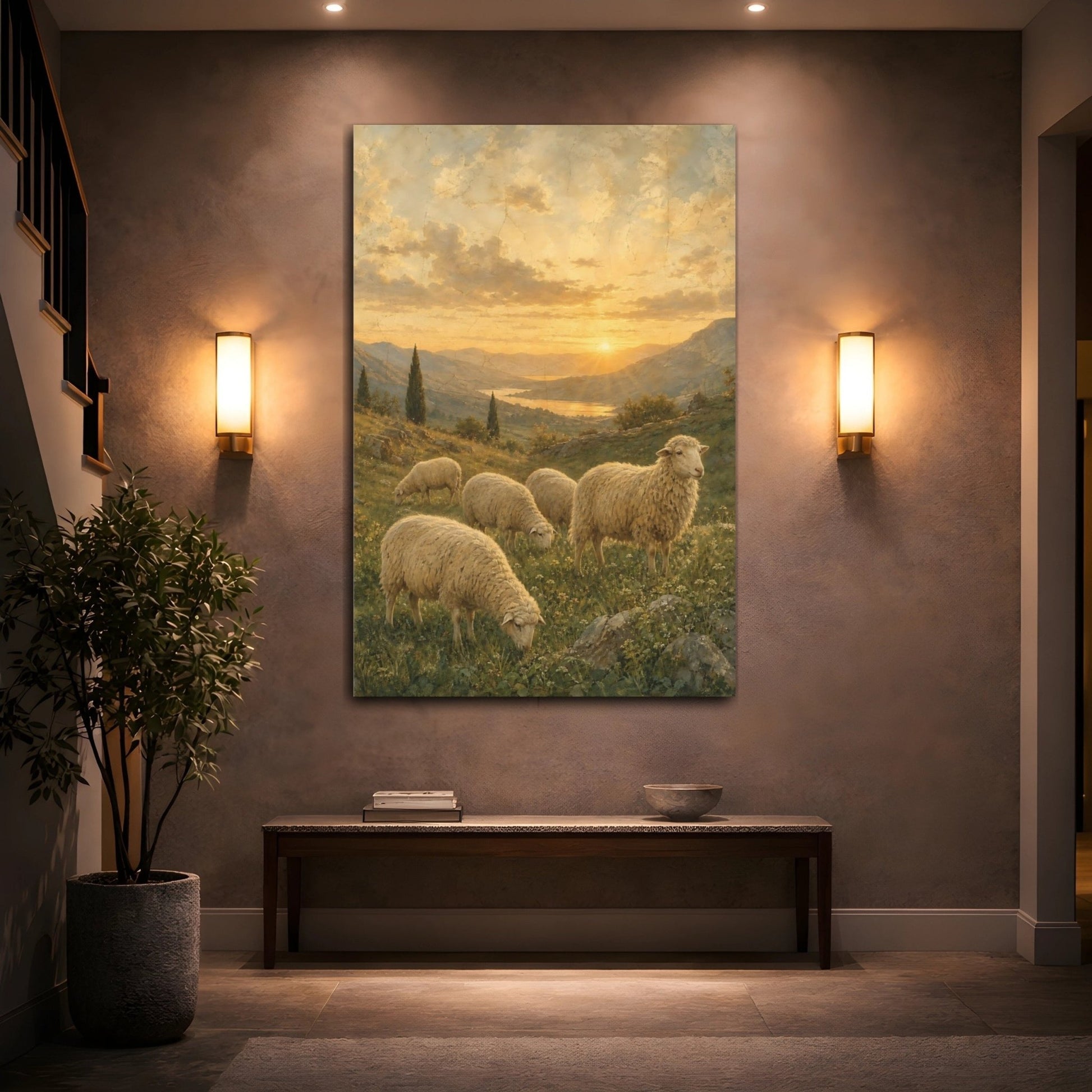 Weathered Fresco Nature Mural Texture Sheep Canvas Print – Traditional Living Room, Above Sofa - YesArtYes