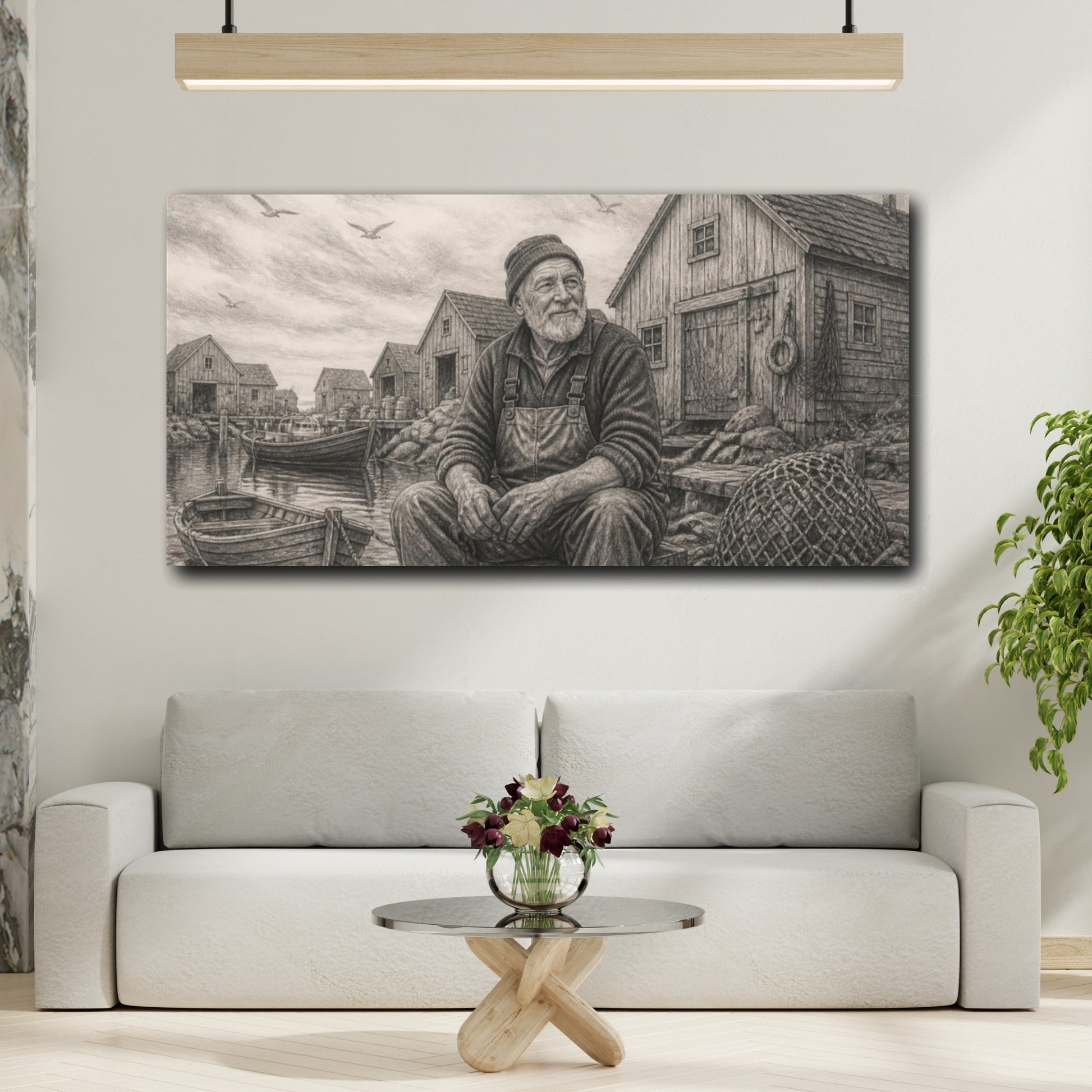 Mockup 2. Weathered Harbor Fisherman shown as canvas print