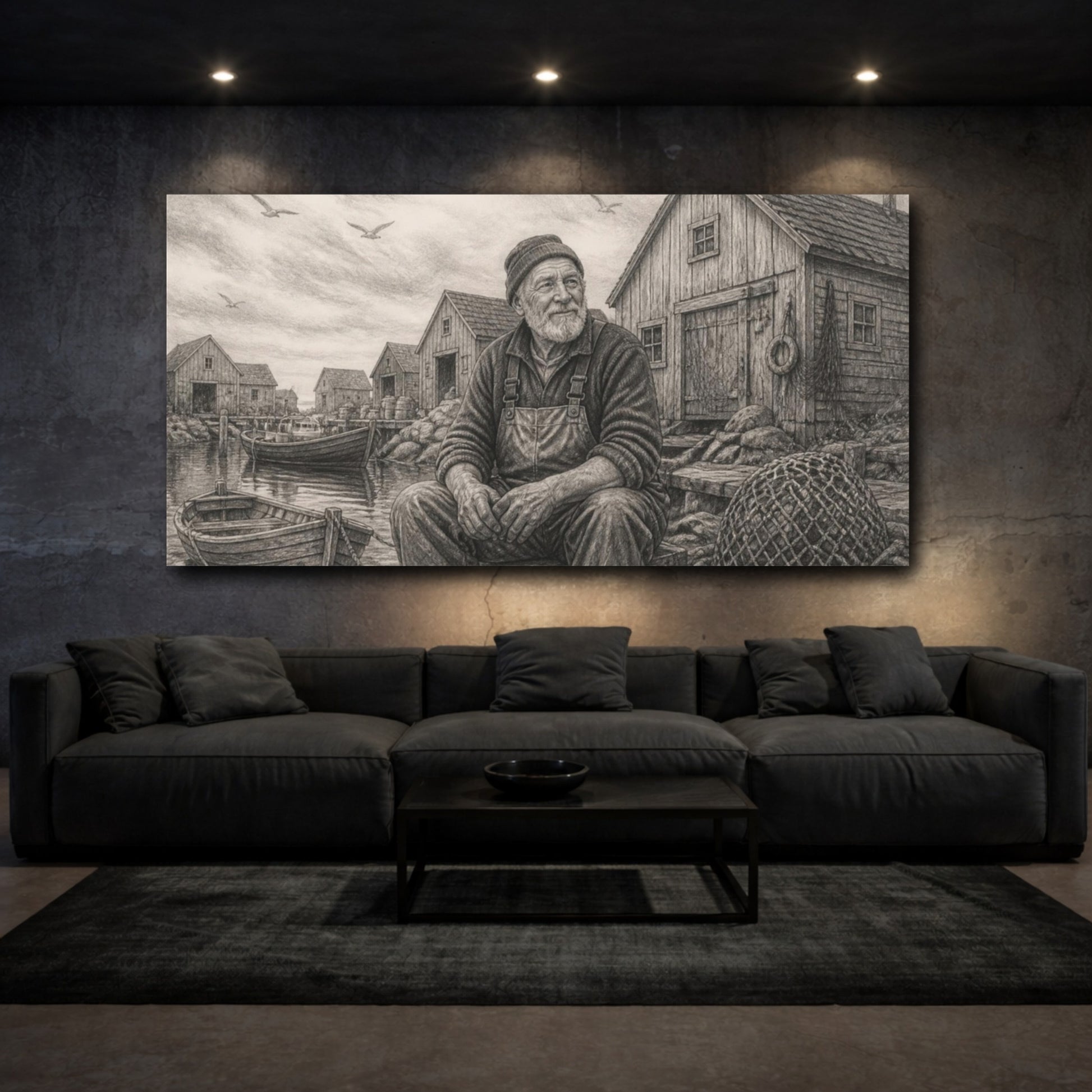 Mockup 3. Weathered Harbor Fisherman shown as canvas print