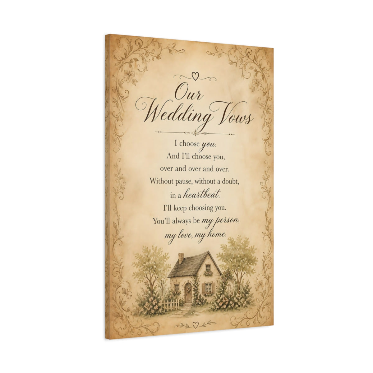 Main Mockup. Wedding Vows Quote Sign shown as canvas print