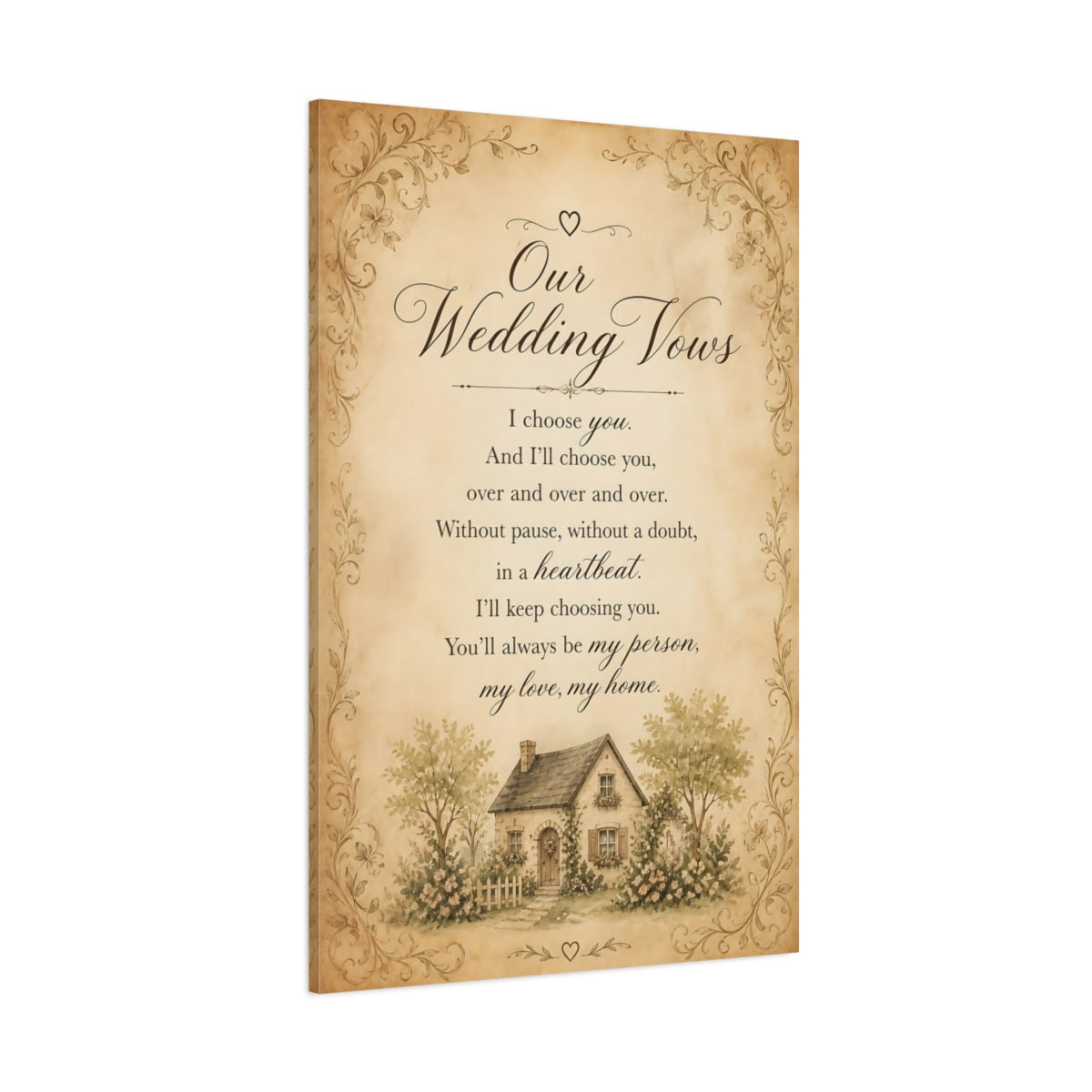 Side Mockup 1. Wedding Vows Quote Sign shown as canvas print