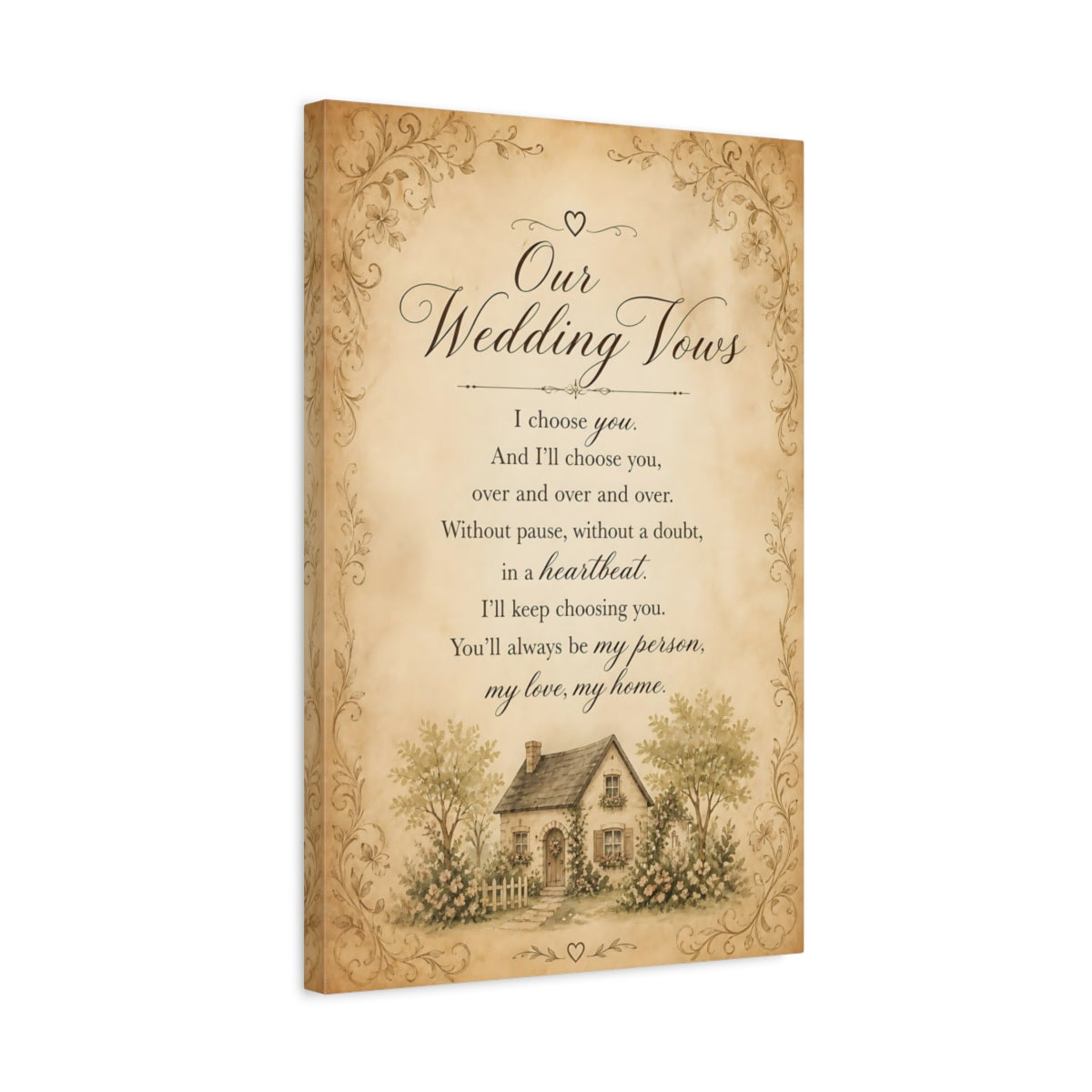 Side Mockup 3. Wedding Vows Quote Sign shown as canvas print