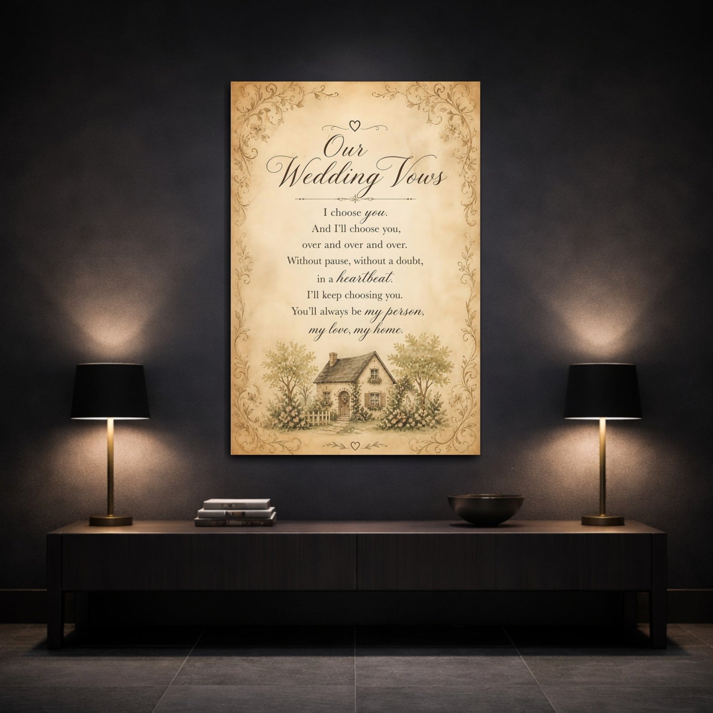 Mockup 3. Wedding Vows Quote Sign shown as canvas print