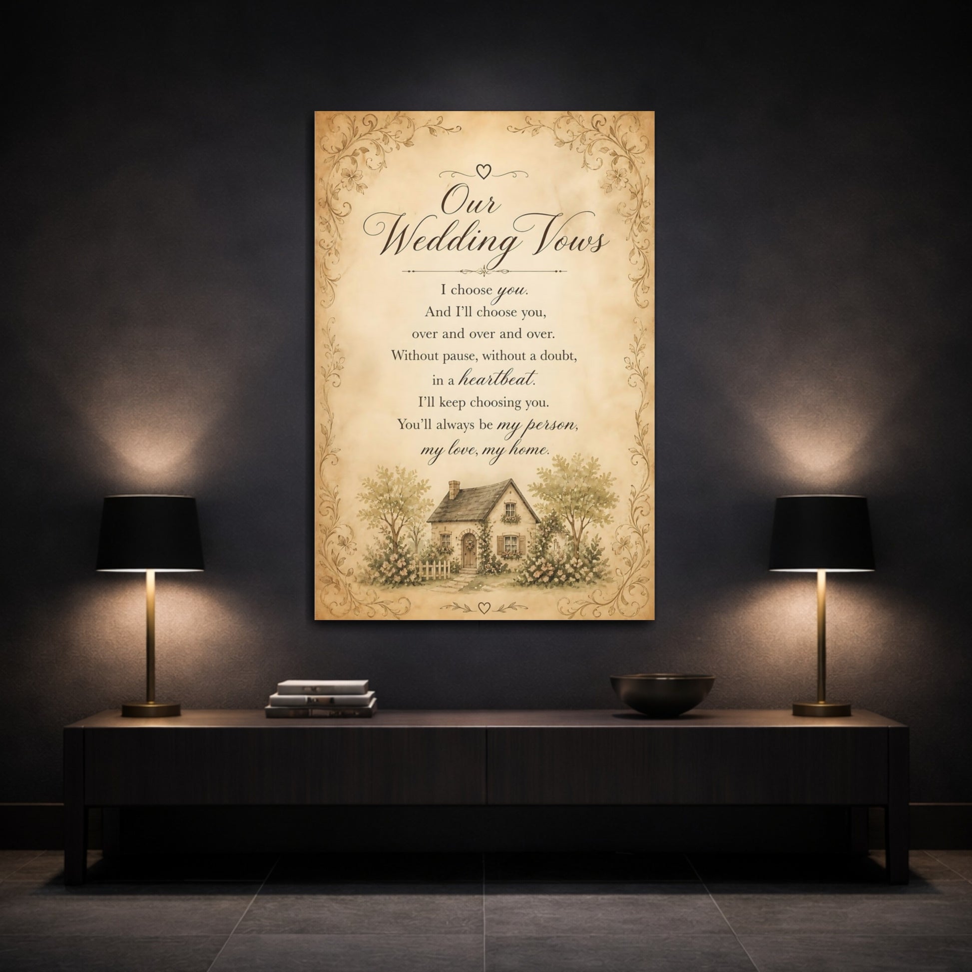Mockup 3. Wedding Vows Quote Sign shown as canvas print