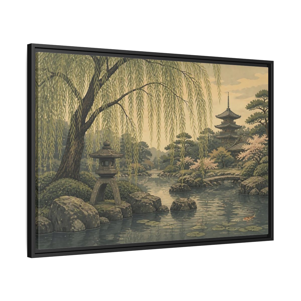 Side Mockup 13. Weeping Willow Garden shown as framed canvas print