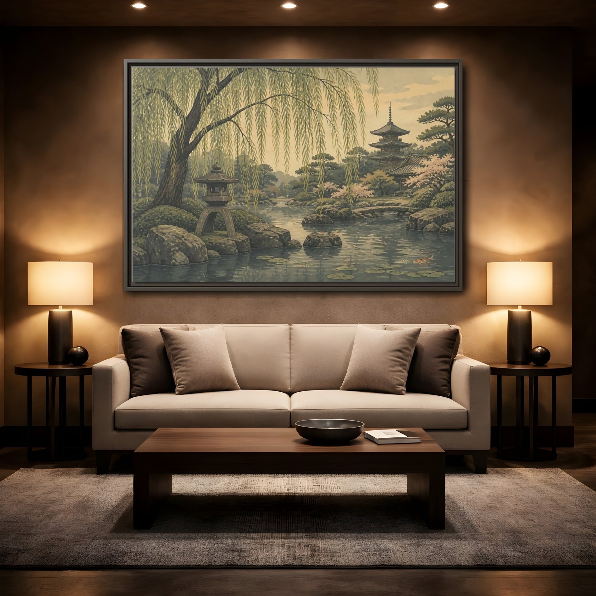 Mockup 2. Weeping Willow Garden shown as framed canvas print