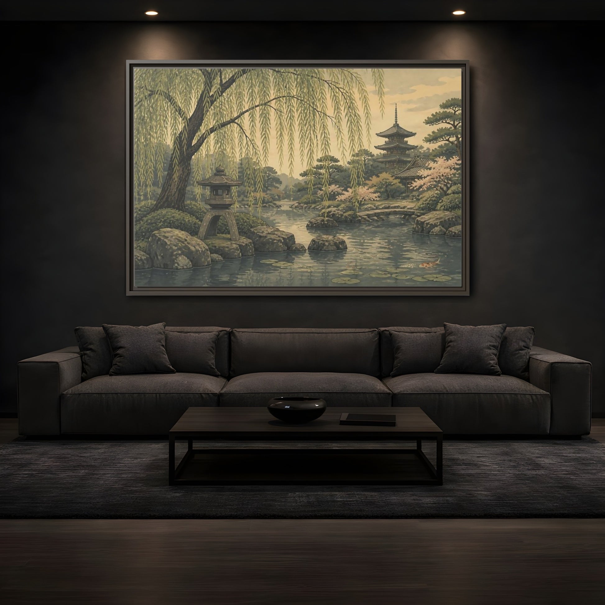 Mockup 3. Weeping Willow Garden shown as framed canvas print