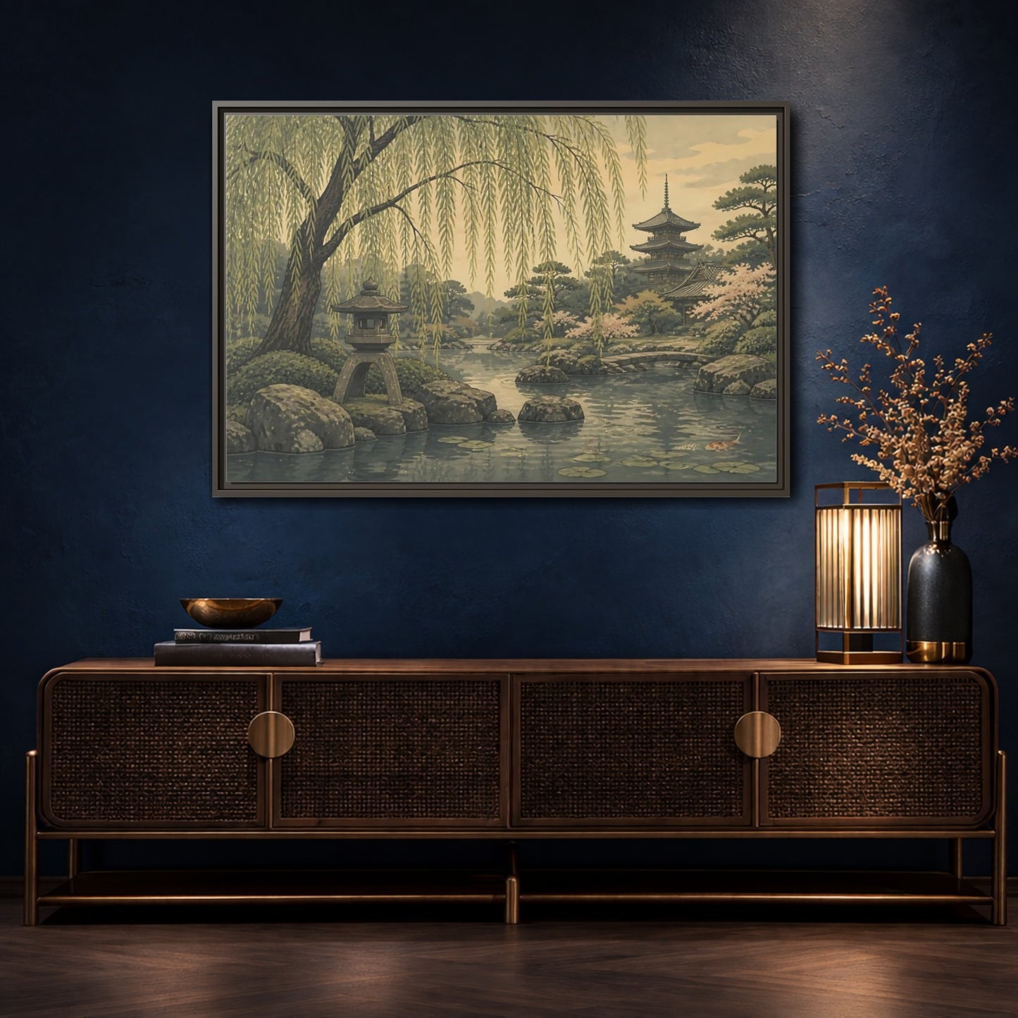 Mockup 4. Weeping Willow Garden shown as framed canvas print