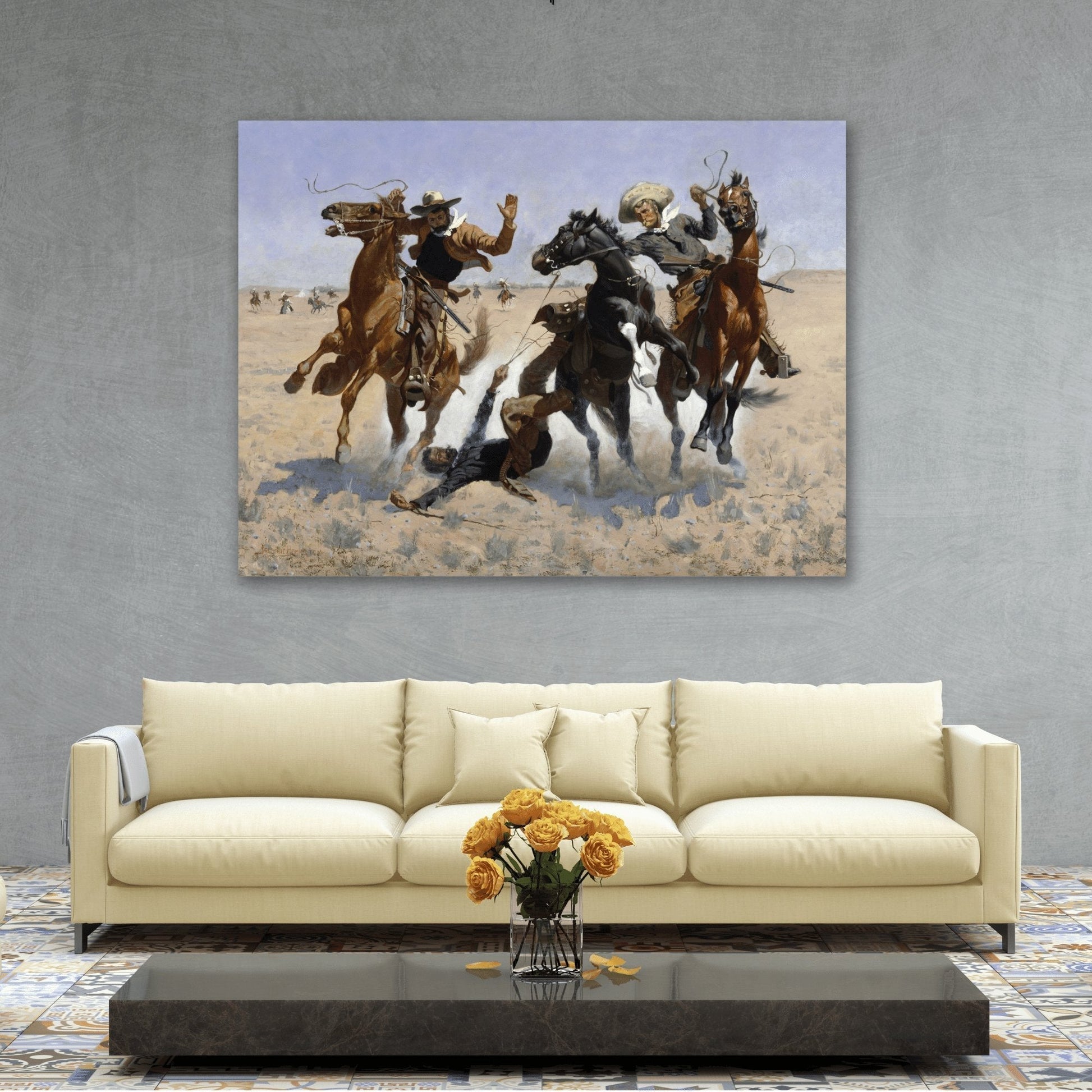 Western Aiding a Comrade Canvas Print - Western Frederic Remington Wall Art Prints