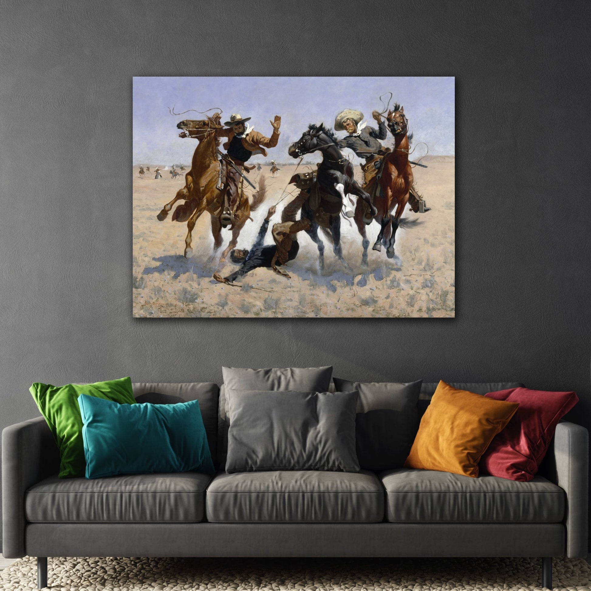 Western Remington Canvas Art - Horse Aiding a Comrade Print - YesArtYes