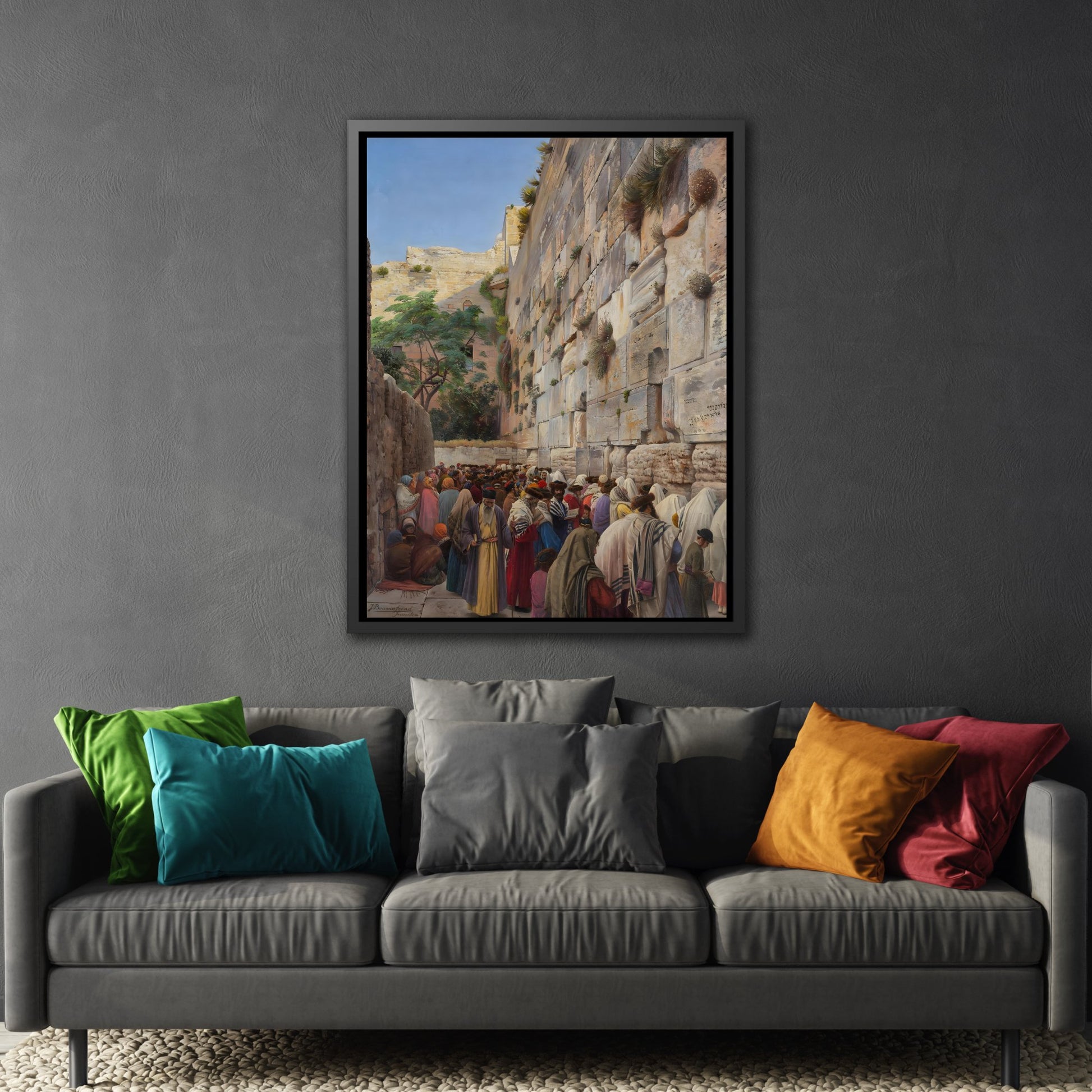 Western Wall Painting - Jerusalem Jewish Canvas Wall Art Print in Exclusive Frame for Living Room