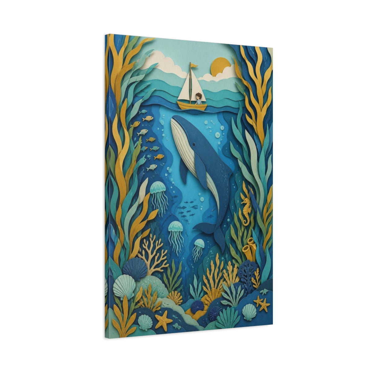 Main Mockup. Whale Sailboat Kids Room shown as canvas print