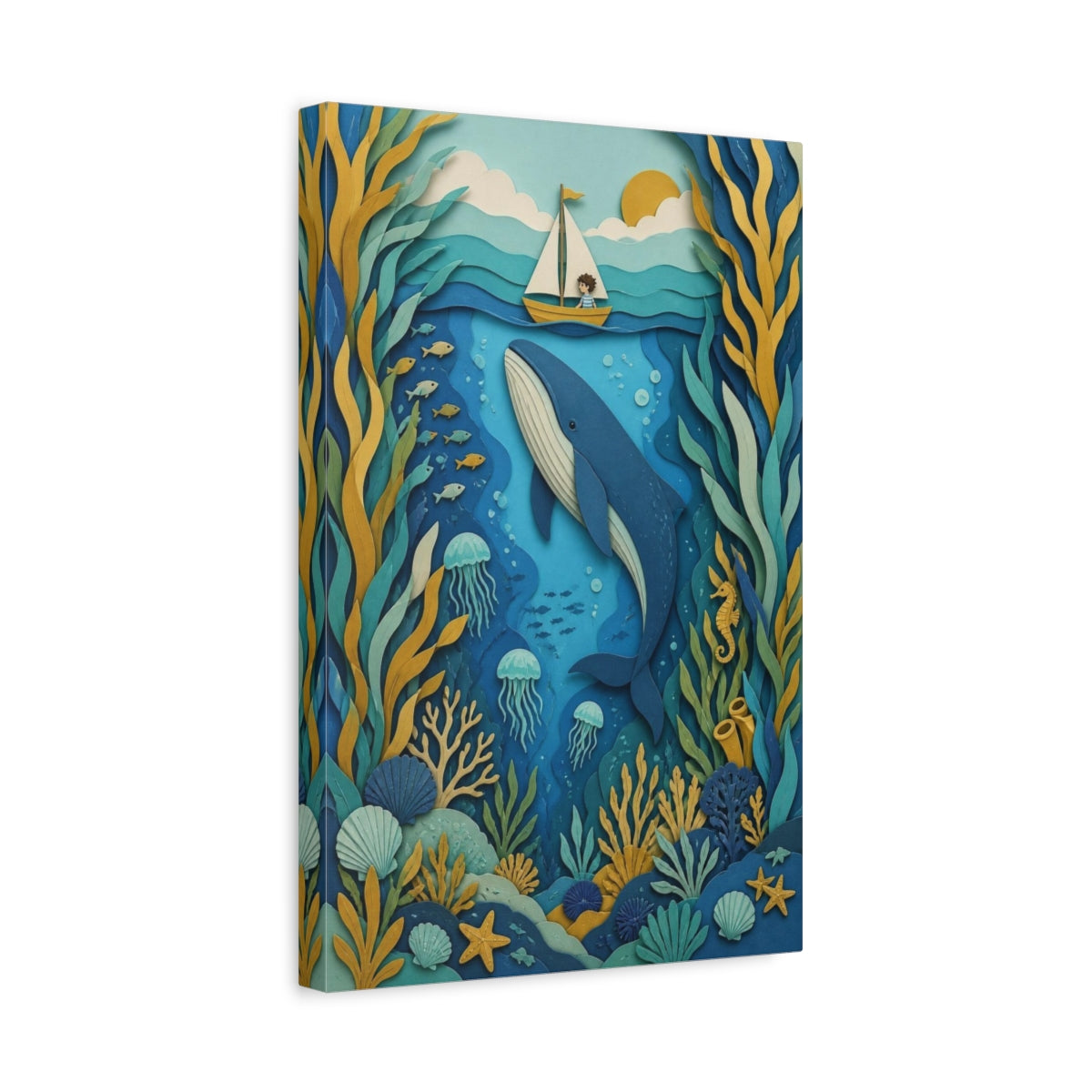 Side Mockup 4. Whale Sailboat Kids Room shown as canvas print