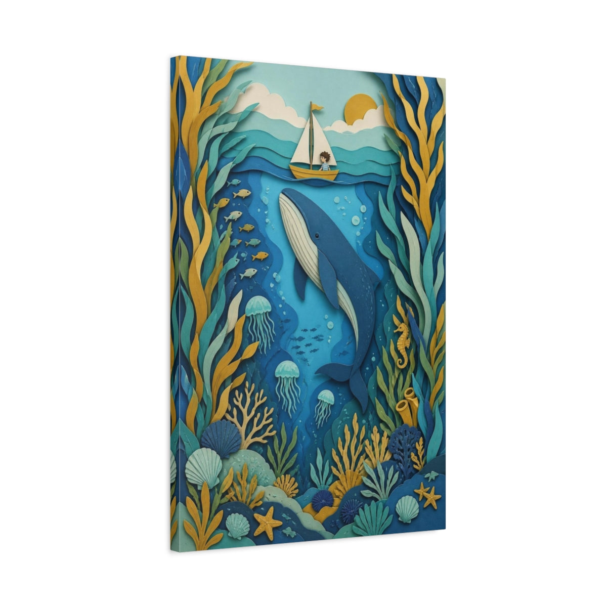 Side Mockup 2. Whale Sailboat Kids Room shown as canvas print