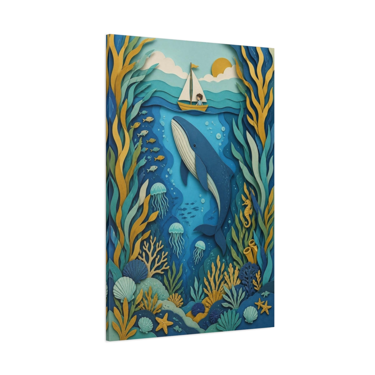 Side Mockup 1. Whale Sailboat Kids Room shown as canvas print