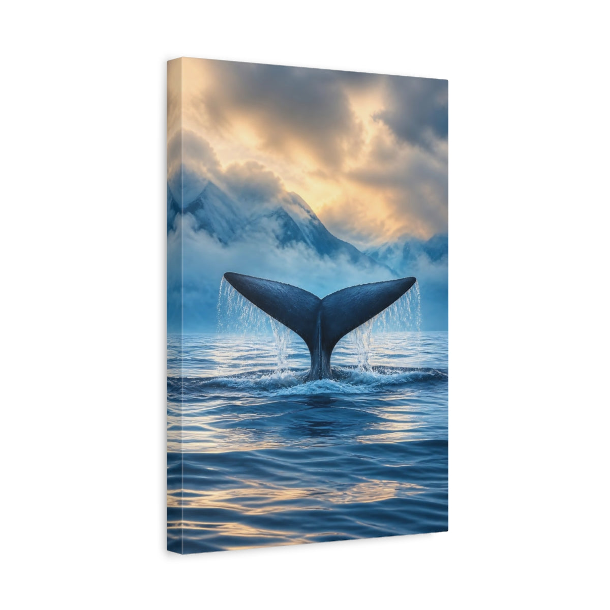 Side Mockup 4. Whale Tail Animals Sunrise shown as canvas print
