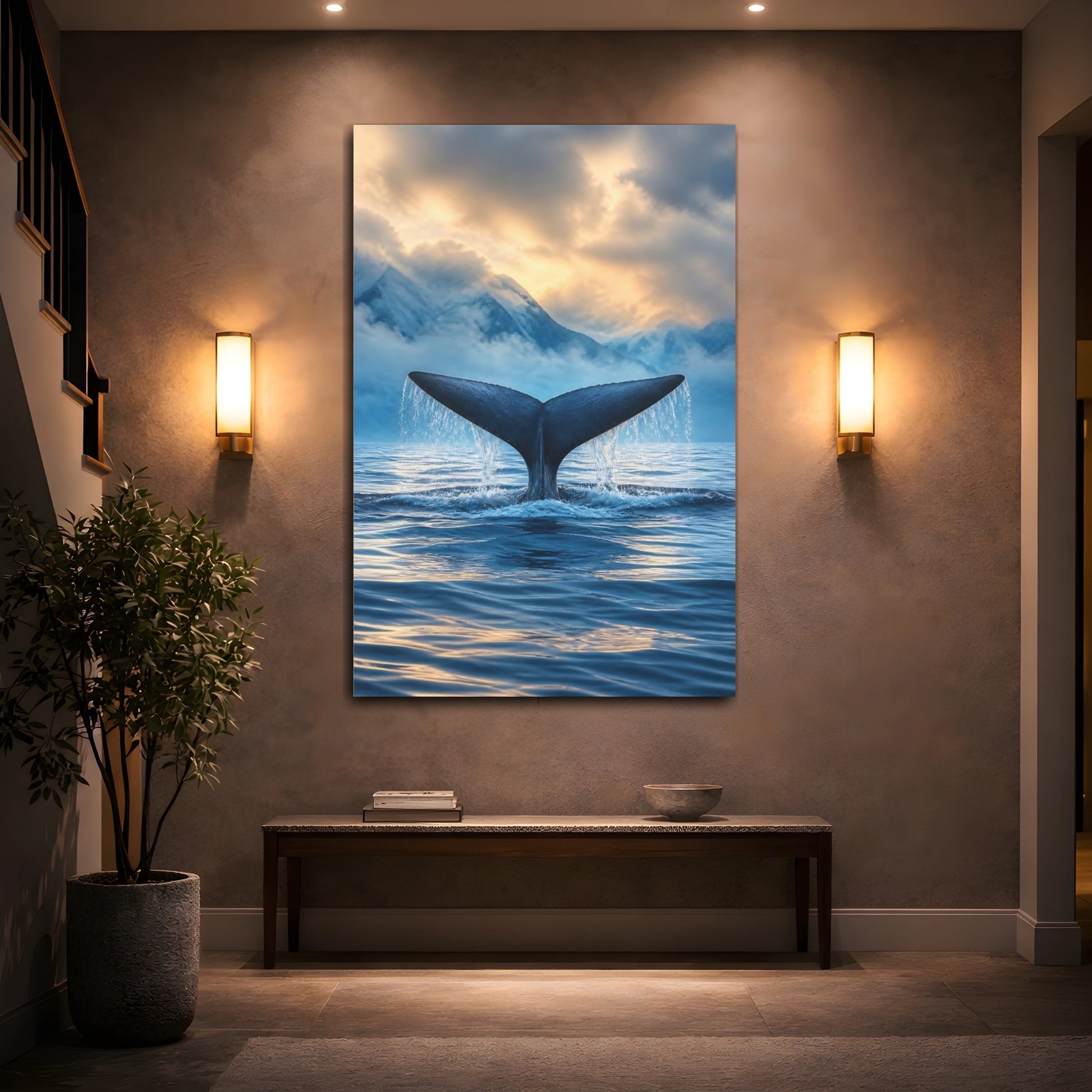 Mockup 2. Whale Tail Animals Sunrise shown as canvas print
