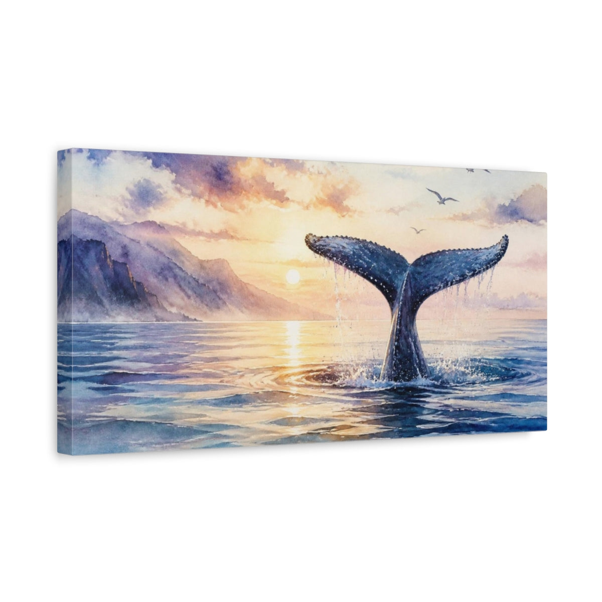 Side Mockup 3. Whale Tail Ocean Animals shown as canvas print