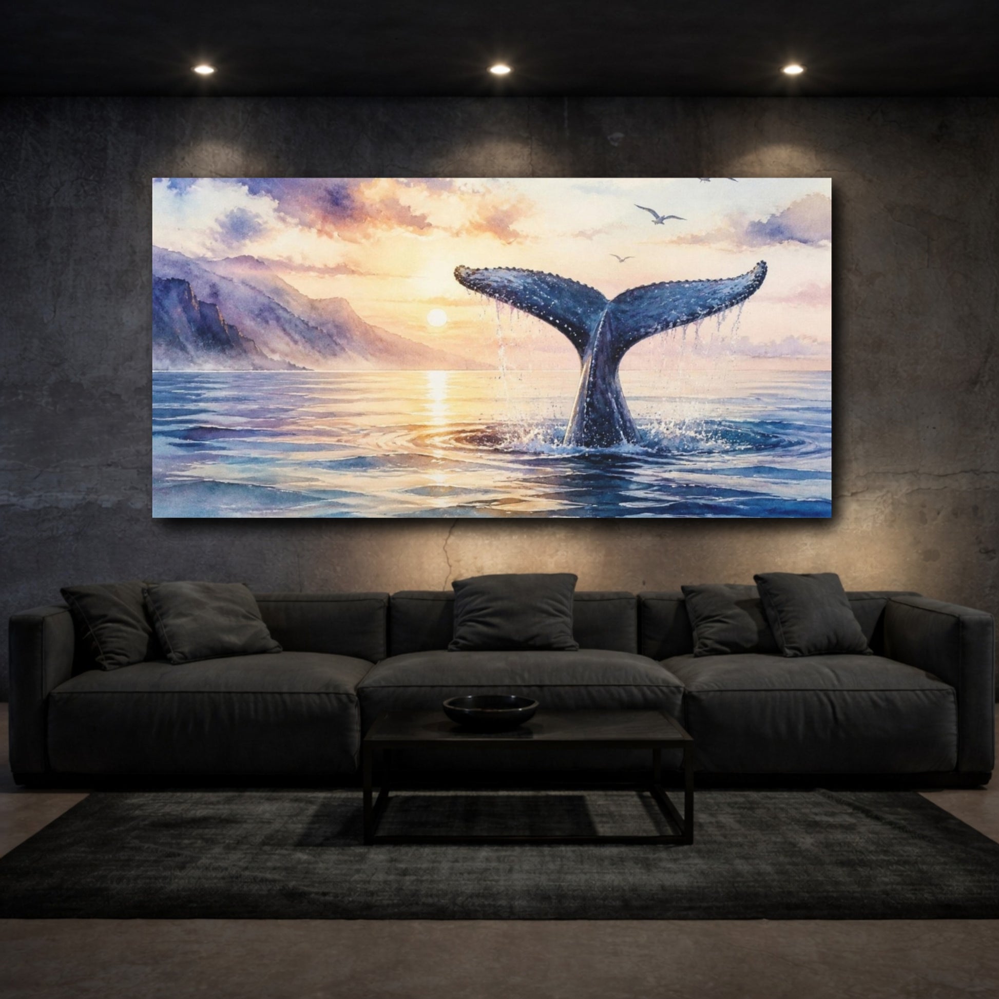 Mockup 3. Whale Tail Ocean Animals shown as canvas print
