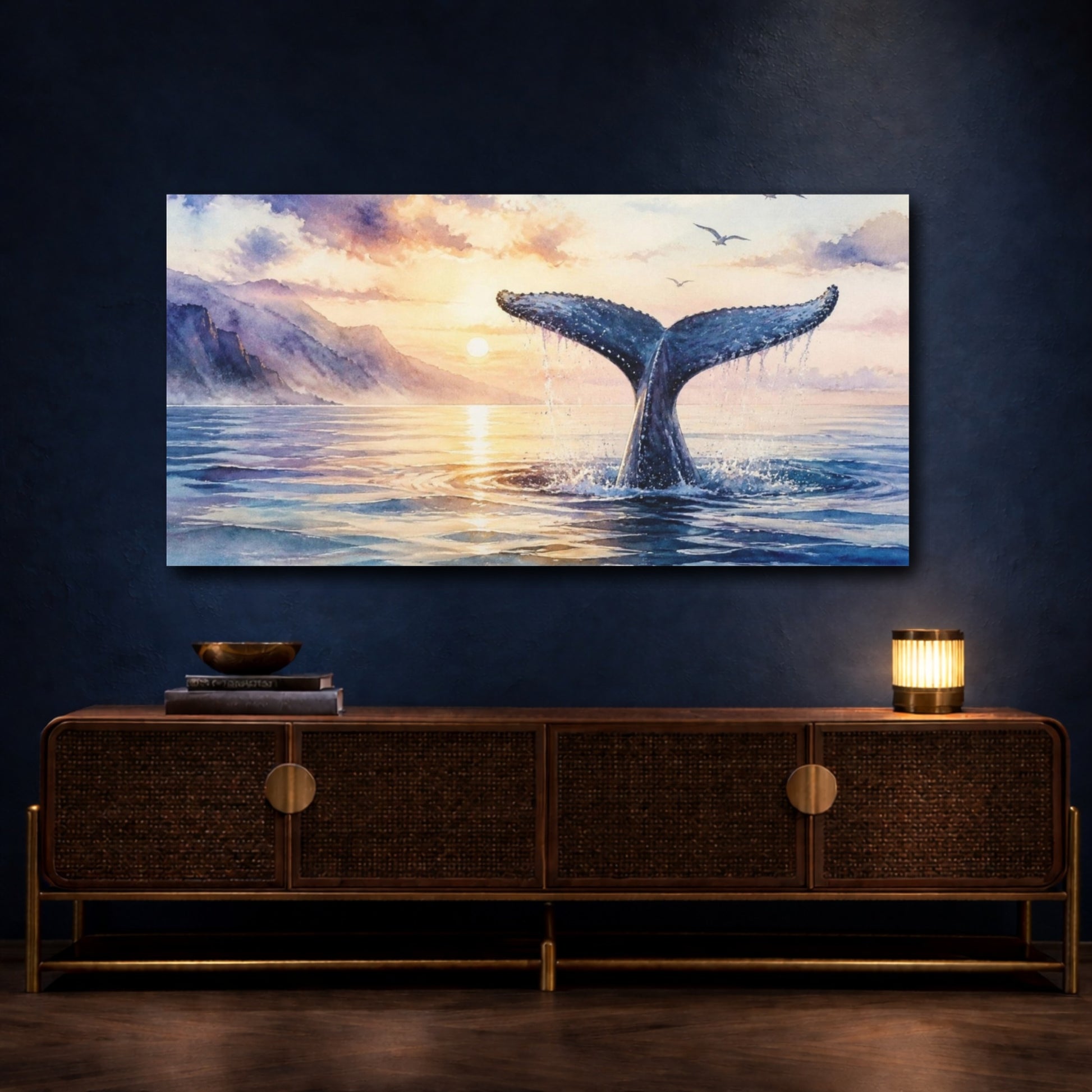 Mockup 4. Whale Tail Ocean Animals shown as canvas print