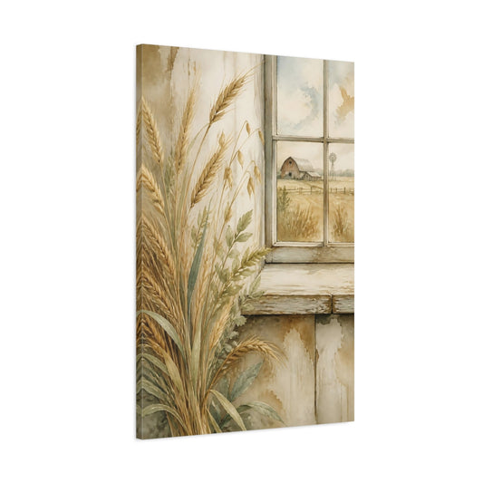 Main Mockup. Wheat By Window shown as canvas print
