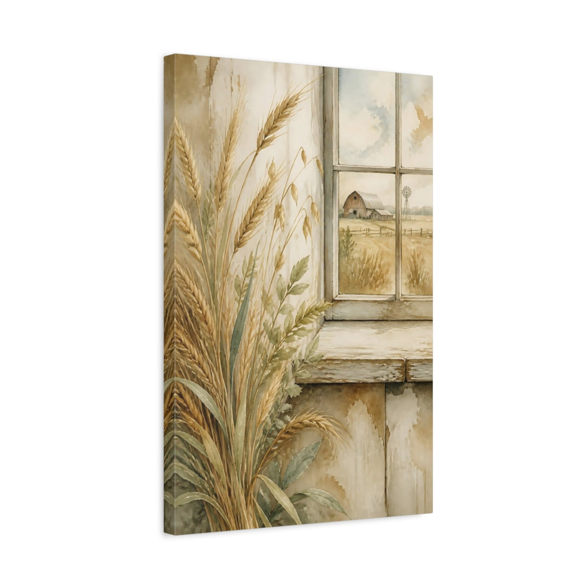 Side Mockup 3. Wheat By Window shown as canvas print