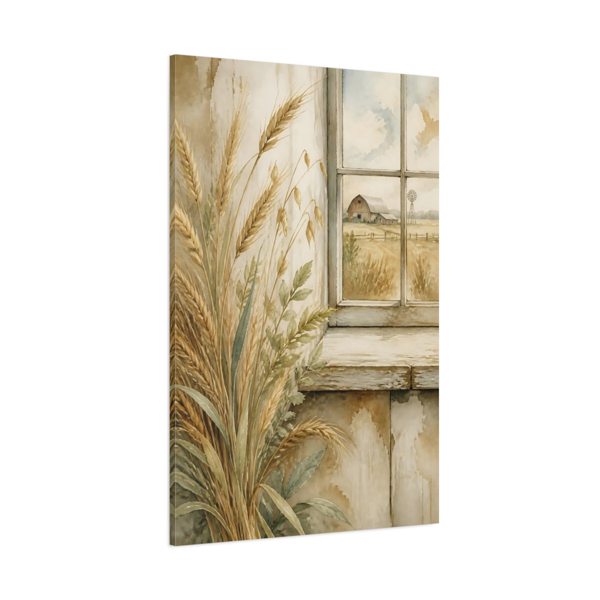 Side Mockup 1. Wheat By Window shown as canvas print